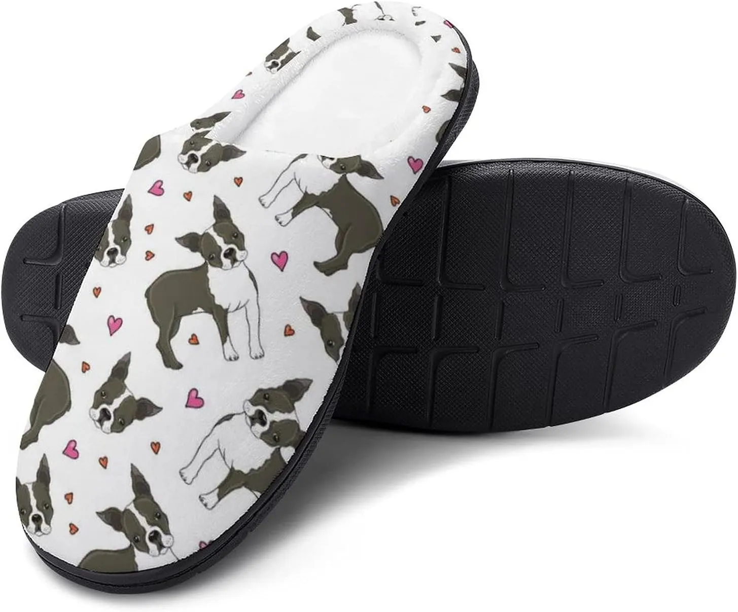 BAIKUTOUAN Boston Terrier French Bulldog Cotton Slippers Soft Winter Comfy House Shoes with Non-Slip Rubber Sole