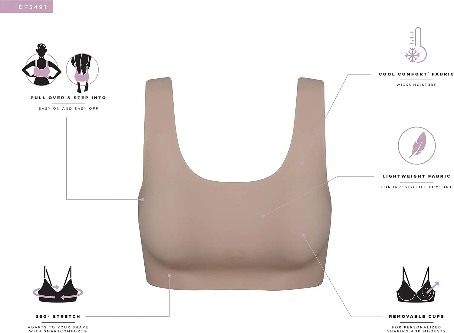 Bali Women's Comfort Revolution Easylite Wireless T-Shirt Bra, Pullover Wirefree T-Shirt Bra