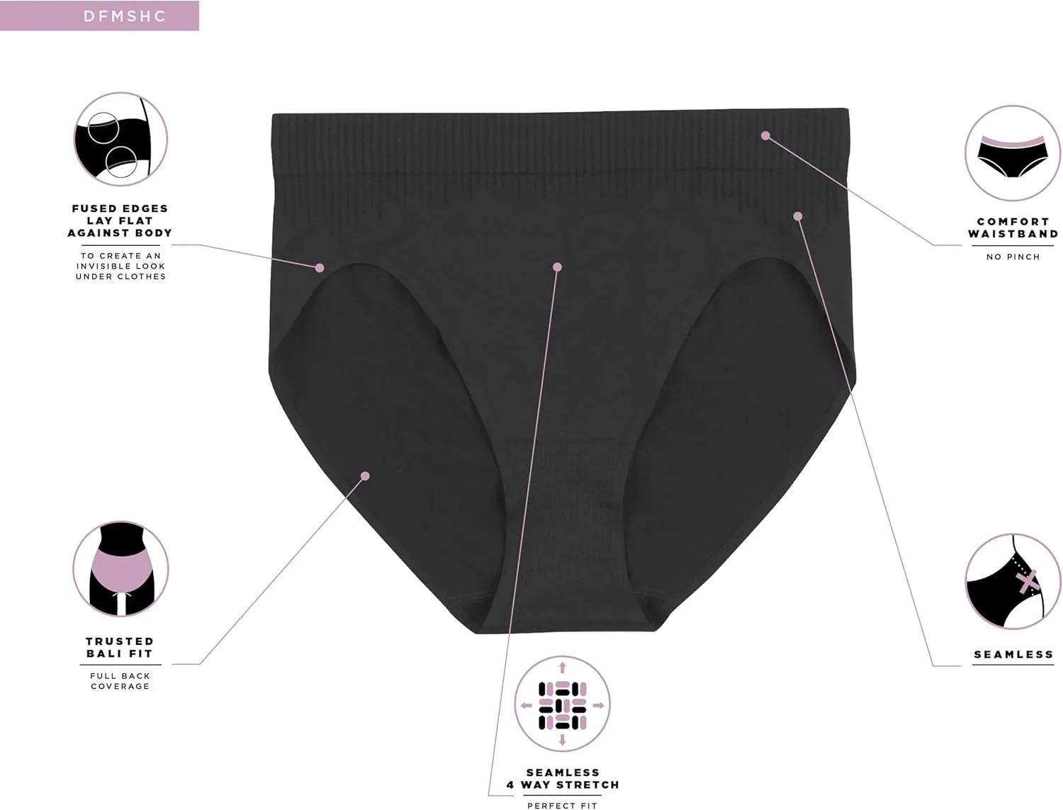 Bali Women's Seamless Underwear Pack, Comfort Revolution Seamless Hi-Cut Panties, No-Show Underwear for Women, 3-Pack