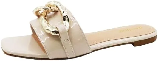BAMBOO® Women's Square Toe Jeweled Embellishment Slip On Flat Sandal