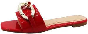 BAMBOO® Women's Square Toe Jeweled Embellishment Slip On Flat Sandal