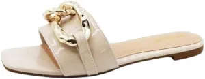 BAMBOO® Women's Square Toe Jeweled Embellishment Slip On Flat Sandal