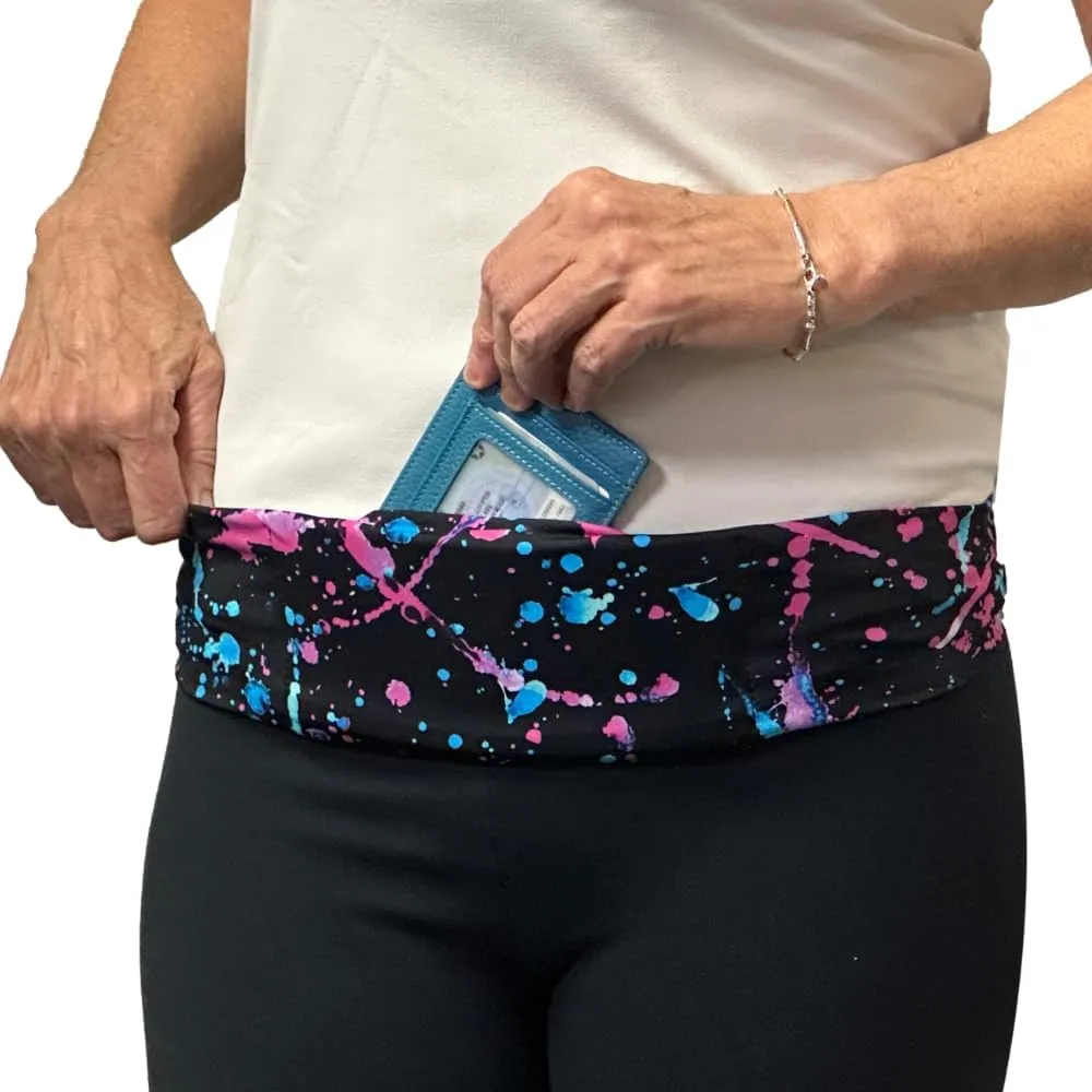 BANDI Pocketed Belt with Slim RFID-Blocking Wallet - Running, Travel & Medical Belt, Holds Phone, Passport, Keys, Adjustable & Comfortable Fit, Secure Storage for Essentials - Cosmic/Coral
