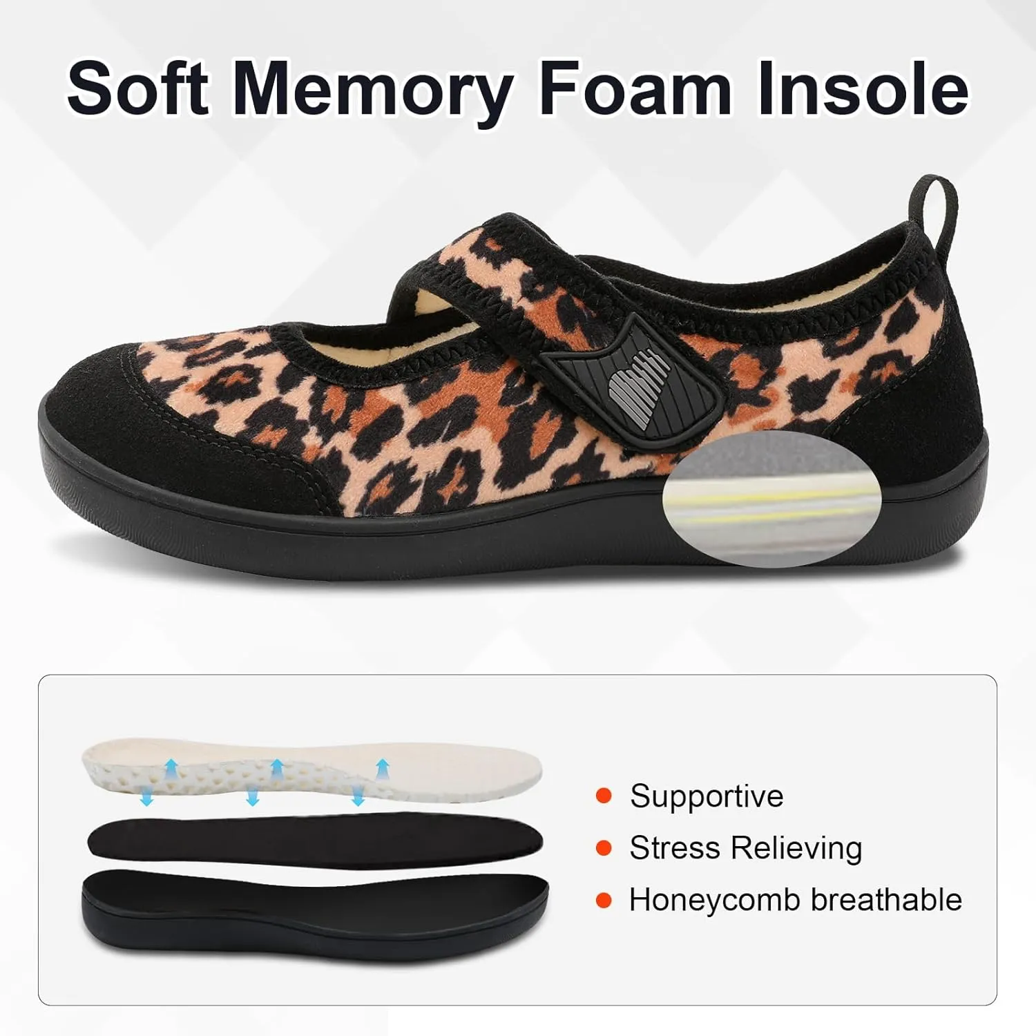 BARERUN Womens Slippers Wide Diabetic Shoes for Women Adjustable House Slippers Swollen Bunions Neuropathy House Shoes Stable Non Slip Barefoot Walking Shoes Indoor Outdoor
