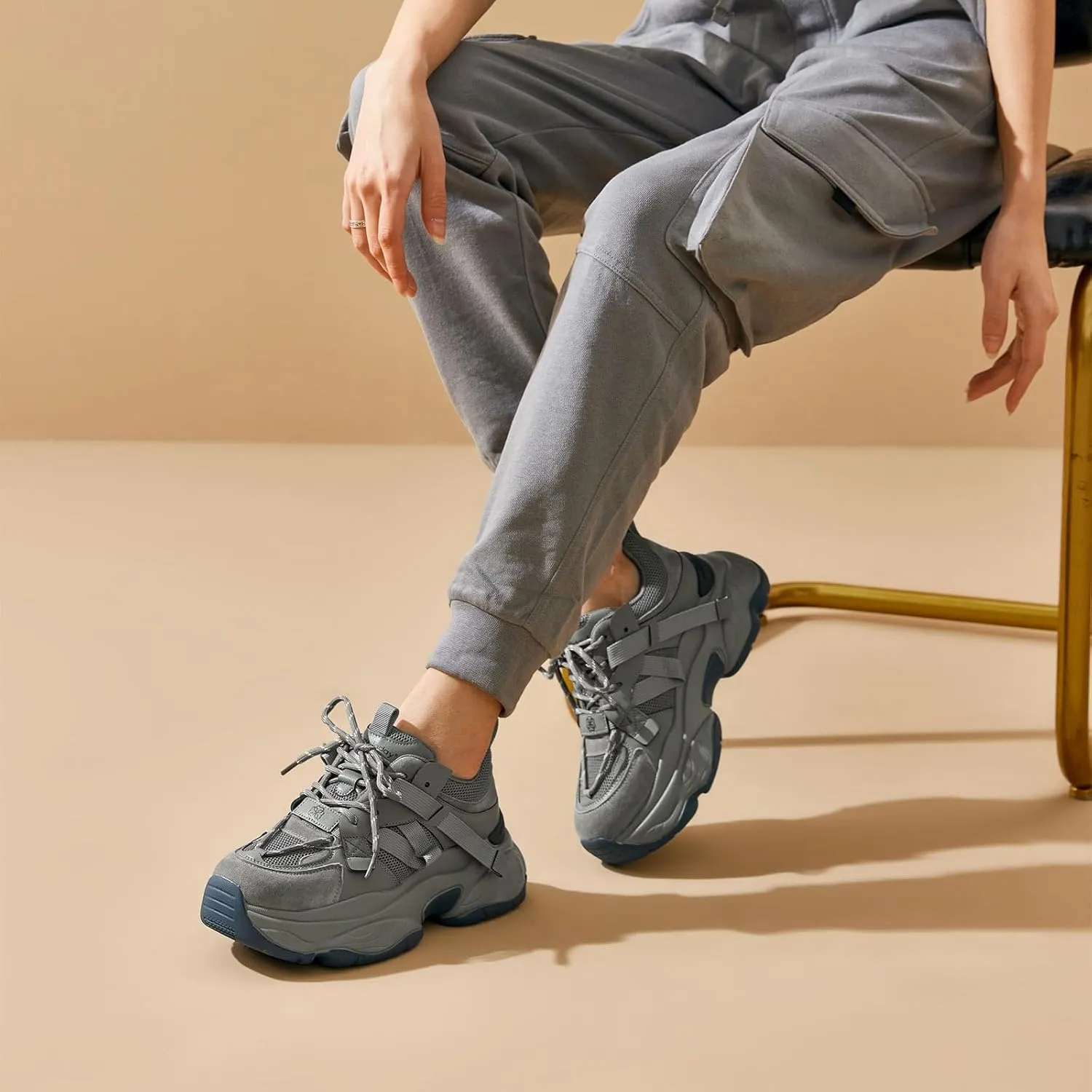 BEAU TODAY Chunky Sneakers for Women Dad Sneakers for Women Platform Lace Up Fashion Comfortable Casual Sneakers for Walking