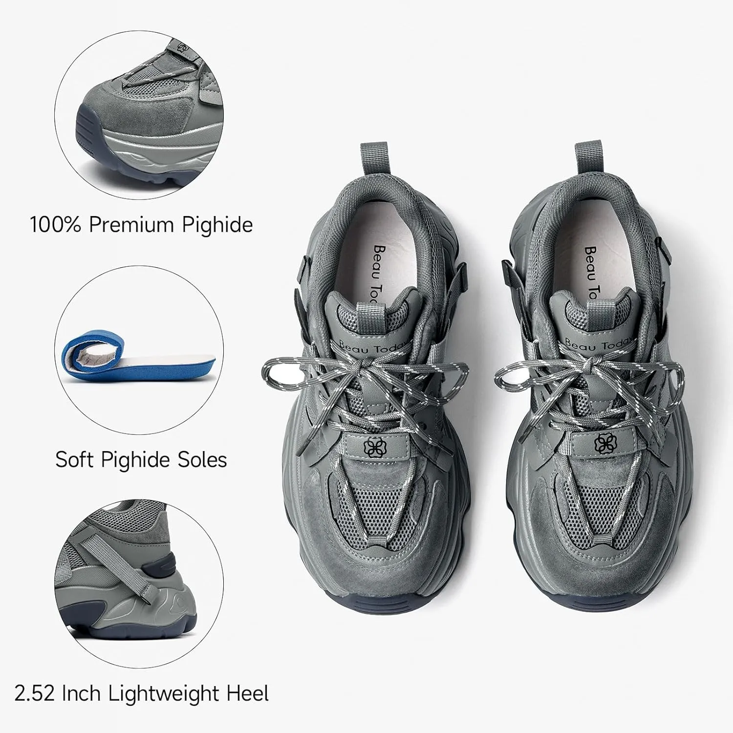 BEAU TODAY Chunky Sneakers for Women Dad Sneakers for Women Platform Lace Up Fashion Comfortable Casual Sneakers for Walking