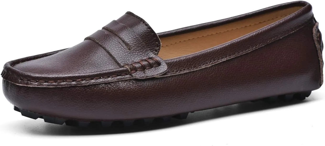 BEAUSEEN Women's Genuine Leather Penny Loafers Classic Driving Moccasins Casual Slip On Comfort Women Loafer Shoes