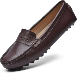BEAUSEEN Women's Genuine Leather Penny Loafers Classic Driving Moccasins Casual Slip On Comfort Women Loafer Shoes