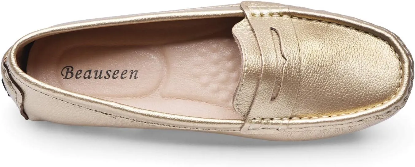 BEAUSEEN Women's Genuine Leather Penny Loafers Classic Driving Moccasins Casual Slip On Comfort Women Loafer Shoes