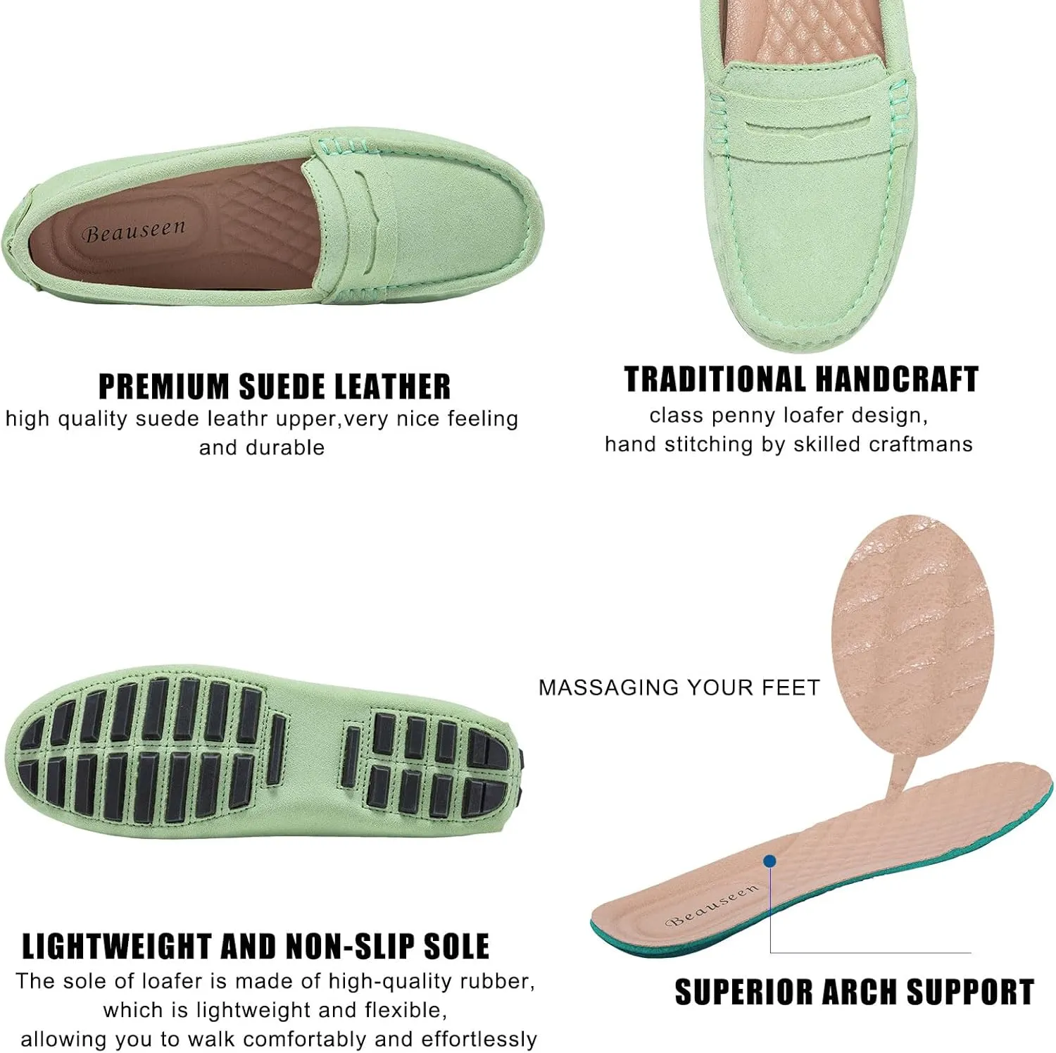 BEAUSEEN Women's Genuine Leather Penny Loafers Classic Driving Moccasins Casual Slip On Comfort Women Loafer Shoes