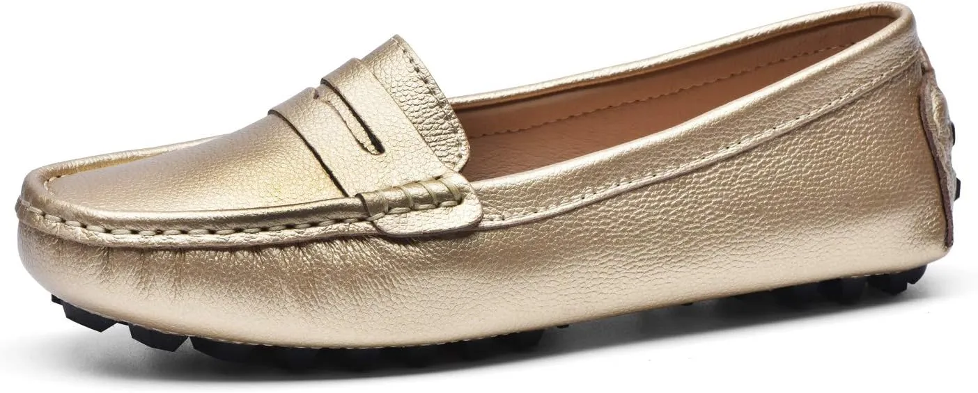 BEAUSEEN Women's Genuine Leather Penny Loafers Classic Driving Moccasins Casual Slip On Comfort Women Loafer Shoes
