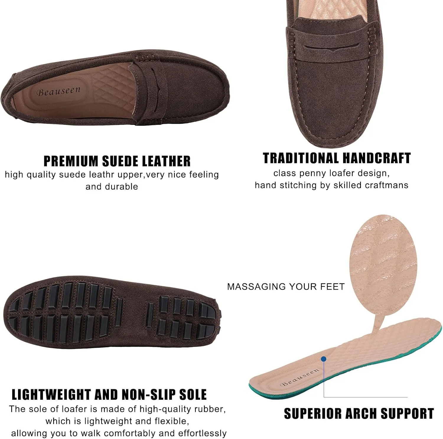 BEAUSEEN Women's Genuine Leather Penny Loafers Classic Driving Moccasins Casual Slip On Comfort Women Loafer Shoes