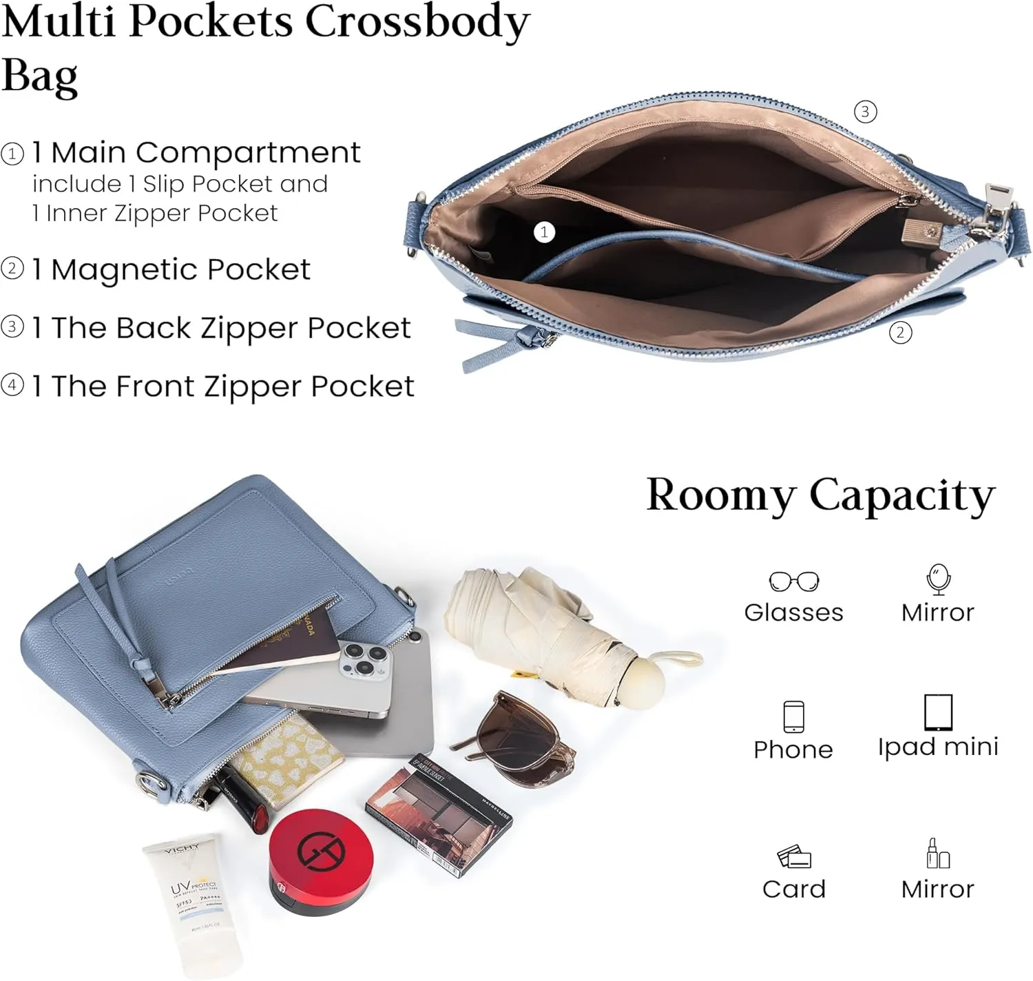 befen Genuine Leather Purses for Women Medium Crossbody Bags Shoulder Bag Handbags with Adjustable Guitar Strap