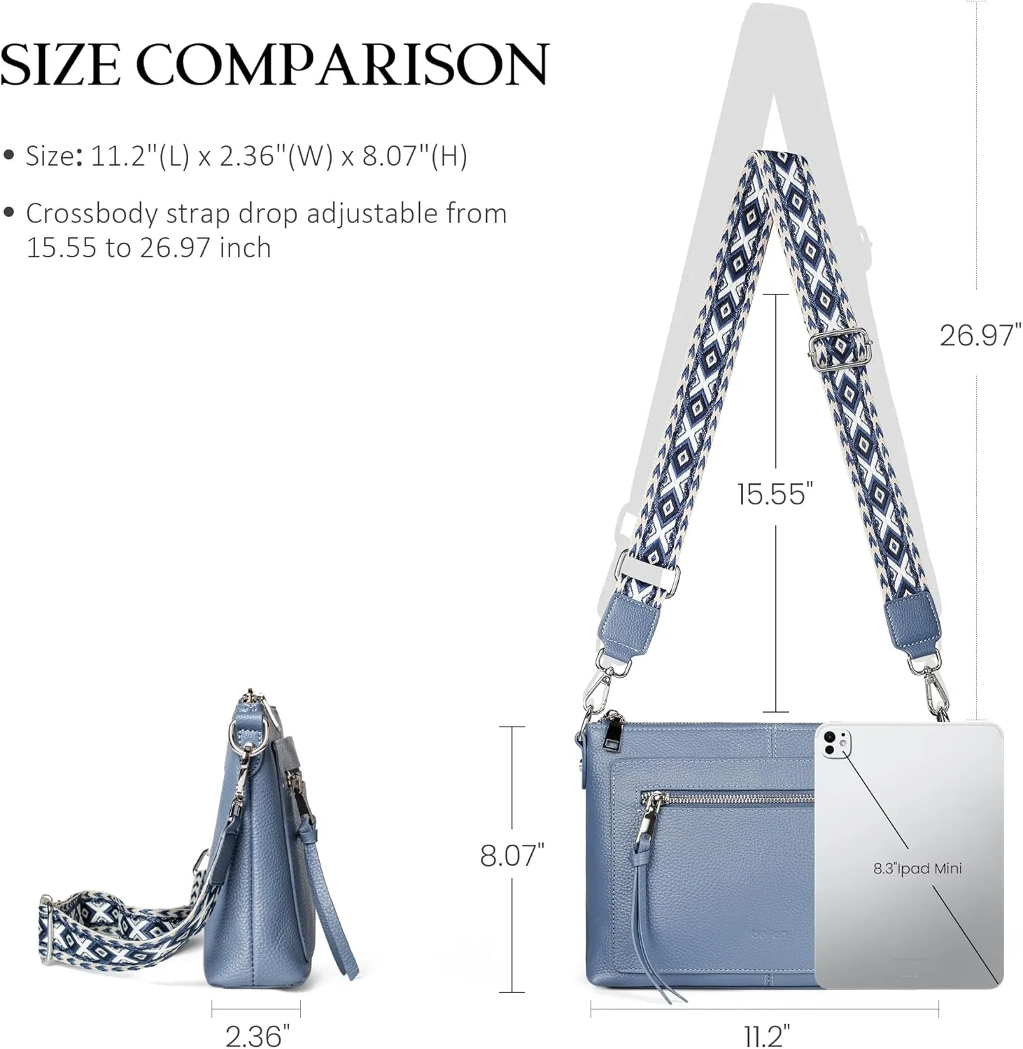befen Genuine Leather Purses for Women Medium Crossbody Bags Shoulder Bag Handbags with Adjustable Guitar Strap