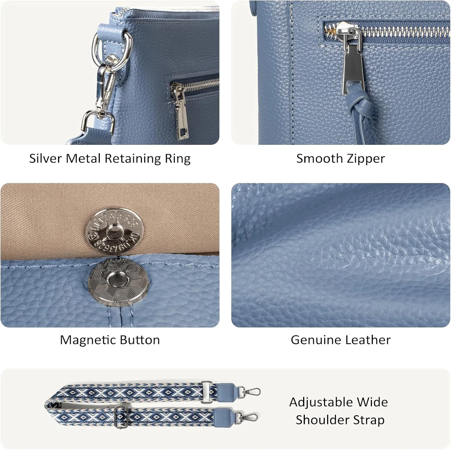 befen Genuine Leather Purses for Women Medium Crossbody Bags Shoulder Bag Handbags with Adjustable Guitar Strap