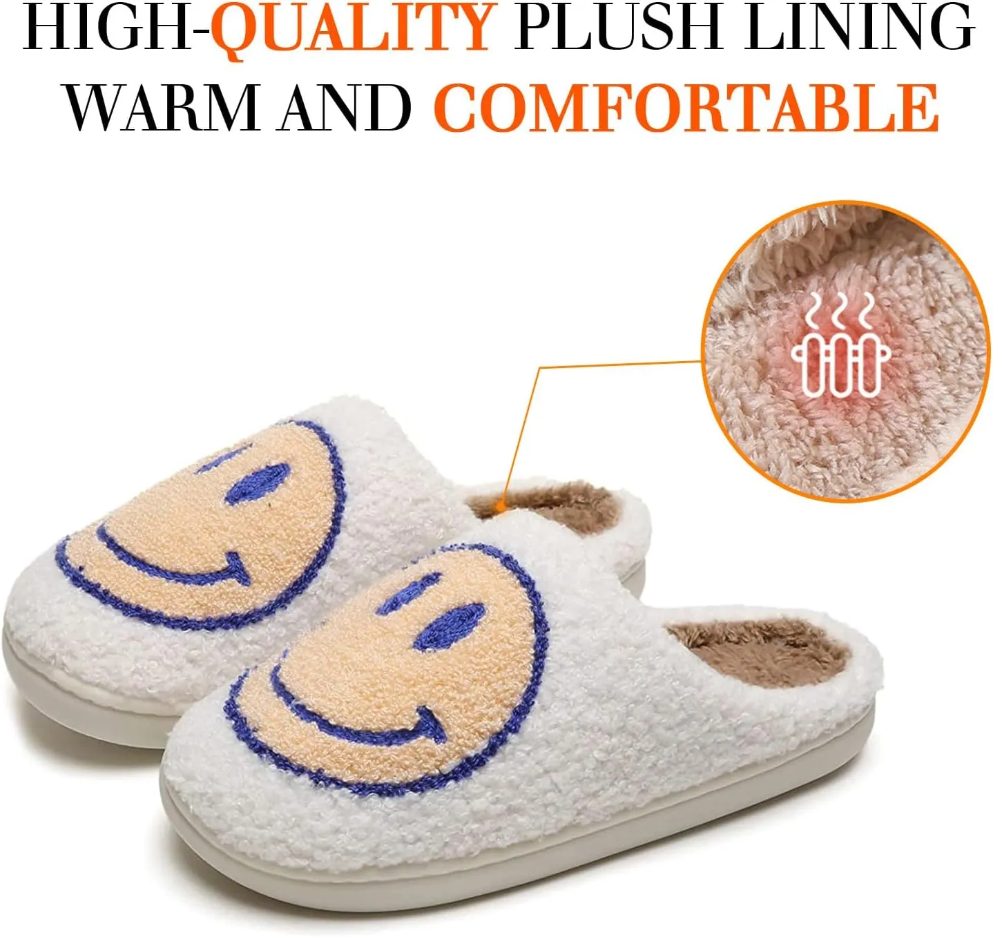 Beishani Smile Face Slippers for Women Happy face slippers Retro Soft Plush Warm Slip-on Slippers Cozy Indoor Outdoor Womens Slippers