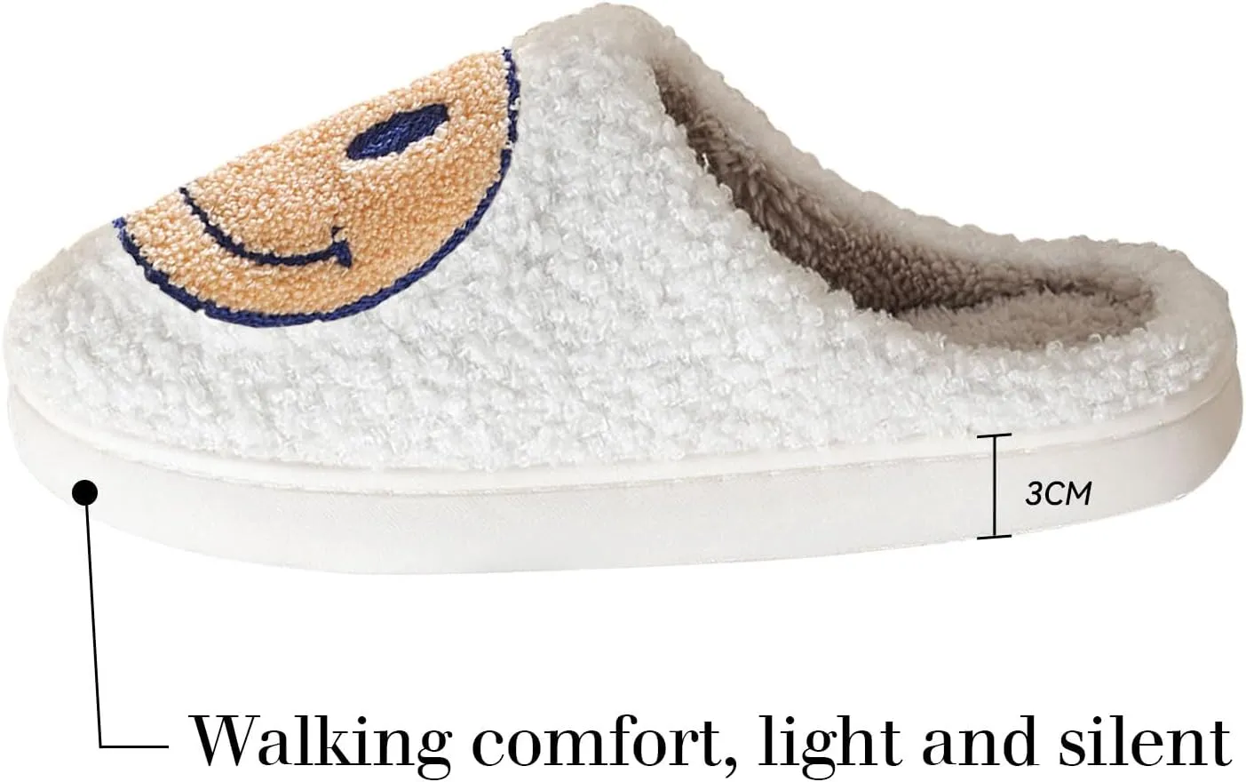Beishani Smile Face Slippers for Women Happy face slippers Retro Soft Plush Warm Slip-on Slippers Cozy Indoor Outdoor Womens Slippers