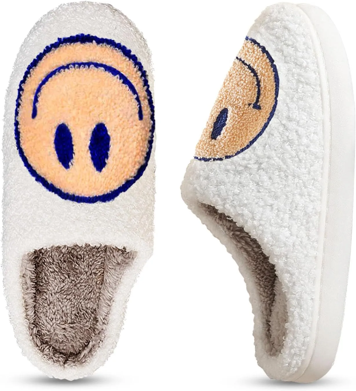 Beishani Smile Face Slippers for Women Happy face slippers Retro Soft Plush Warm Slip-on Slippers Cozy Indoor Outdoor Womens Slippers