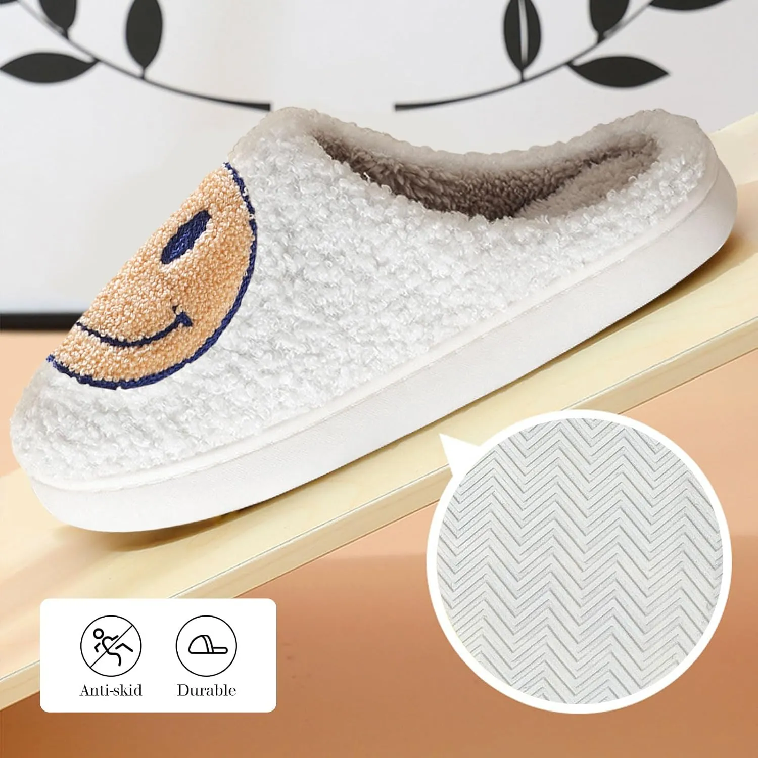 Beishani Smile Face Slippers for Women Happy face slippers Retro Soft Plush Warm Slip-on Slippers Cozy Indoor Outdoor Womens Slippers