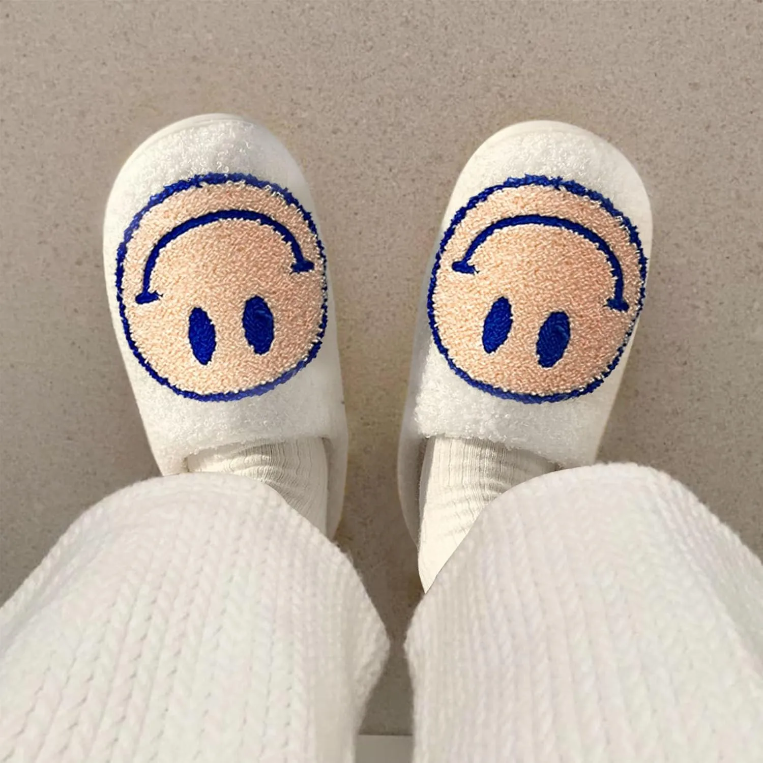 Beishani Smile Face Slippers for Women Happy face slippers Retro Soft Plush Warm Slip-on Slippers Cozy Indoor Outdoor Womens Slippers
