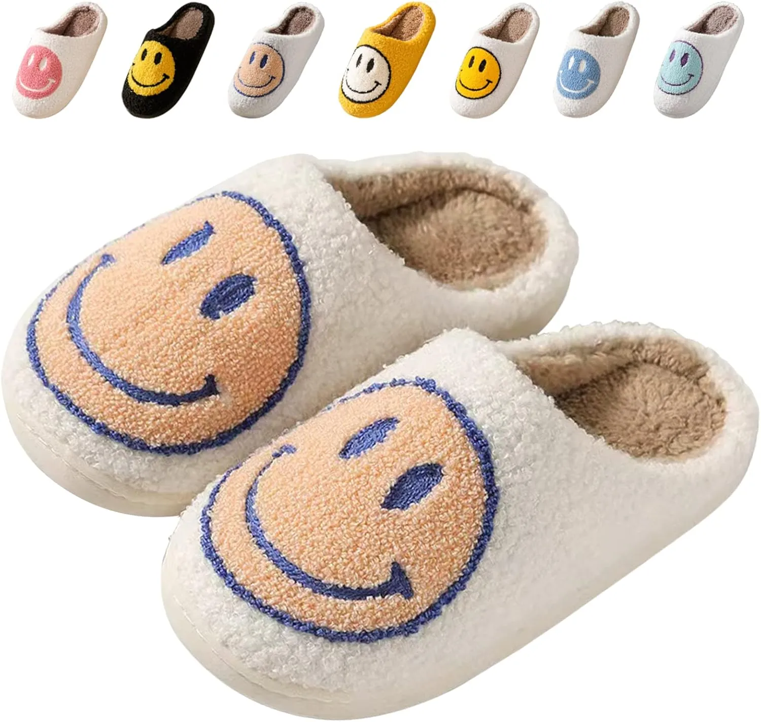 Beishani Smile Face Slippers for Women Happy face slippers Retro Soft Plush Warm Slip-on Slippers Cozy Indoor Outdoor Womens Slippers