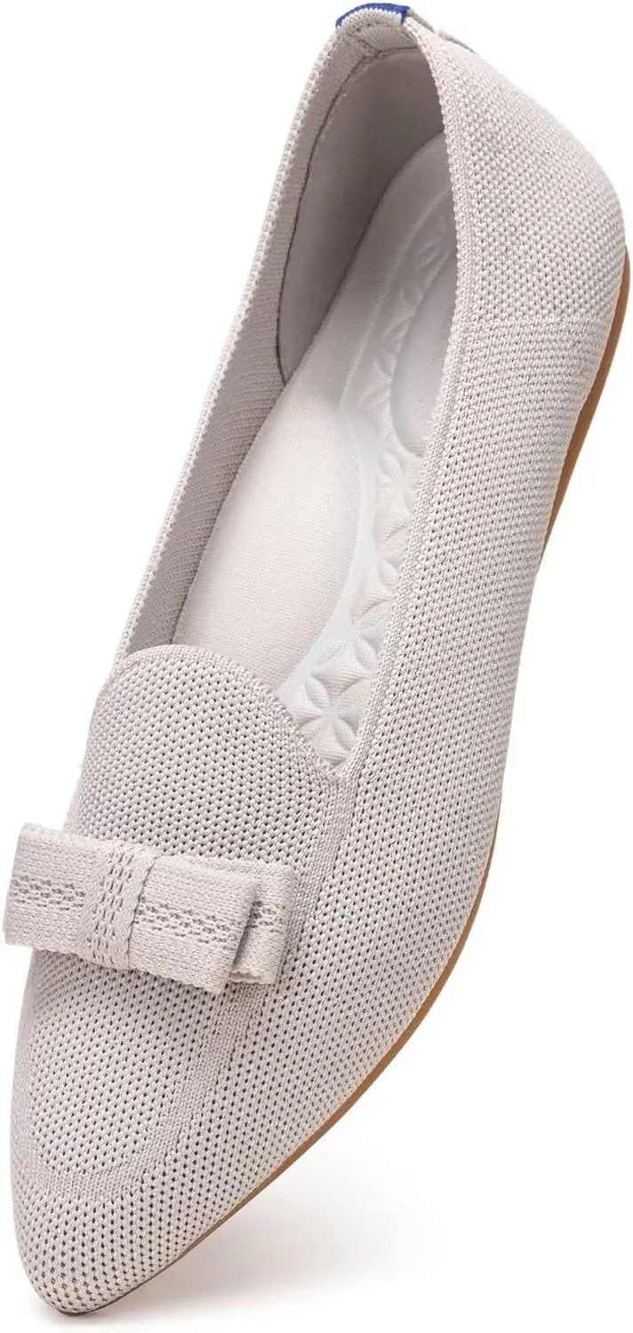 BEJINASH Women's Loafer Flats Casual Knit Fabric Lightweight Dressy Shoes Washable Elegant Pointed-Toe lace-up Bow Shoes Comfortable Ballet Shoes for Women Perfect for Daily
