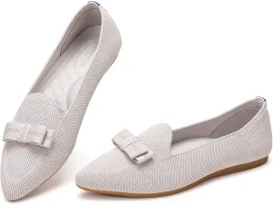 BEJINASH Women's Loafer Flats Casual Knit Fabric Lightweight Dressy Shoes Washable Elegant Pointed-Toe lace-up Bow Shoes Comfortable Ballet Shoes for Women Perfect for Daily