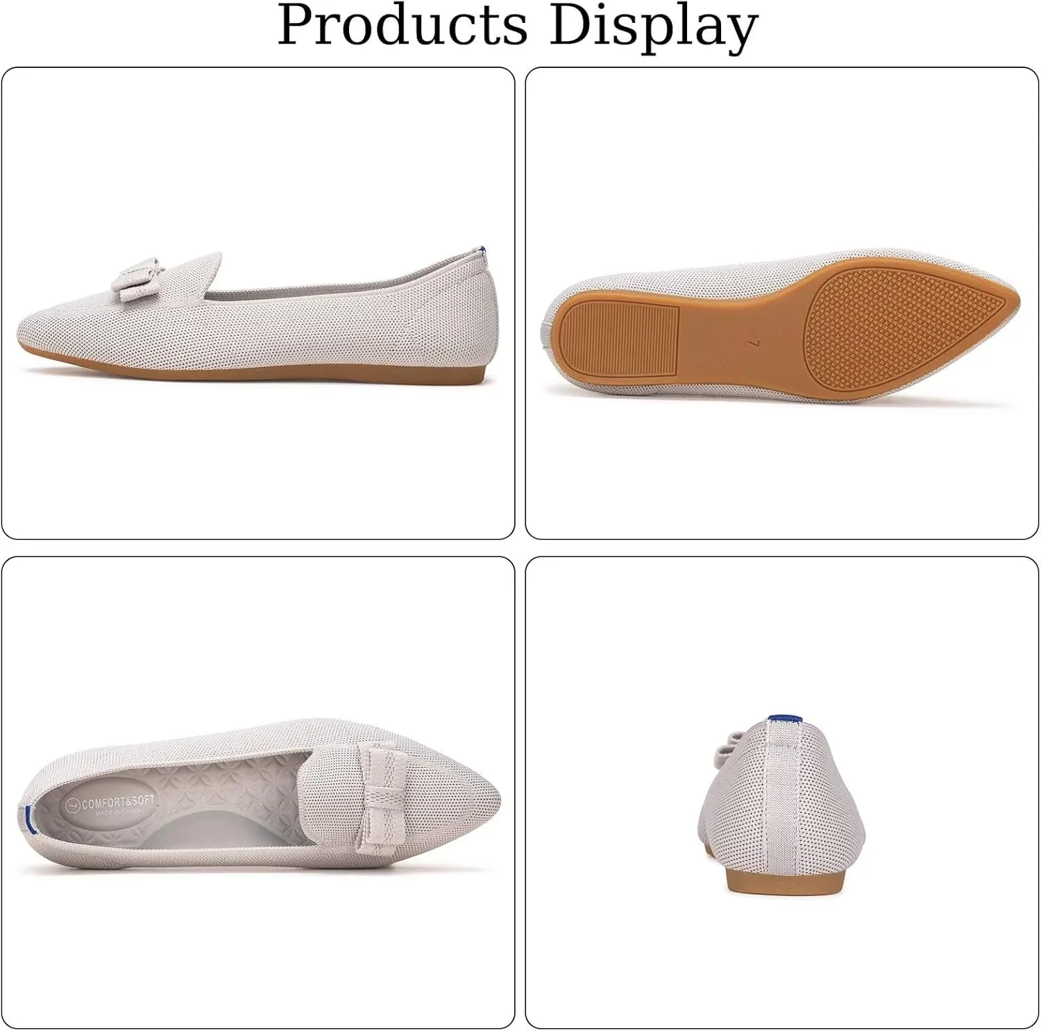 BEJINASH Women's Loafer Flats Casual Knit Fabric Lightweight Dressy Shoes Washable Elegant Pointed-Toe lace-up Bow Shoes Comfortable Ballet Shoes for Women Perfect for Daily