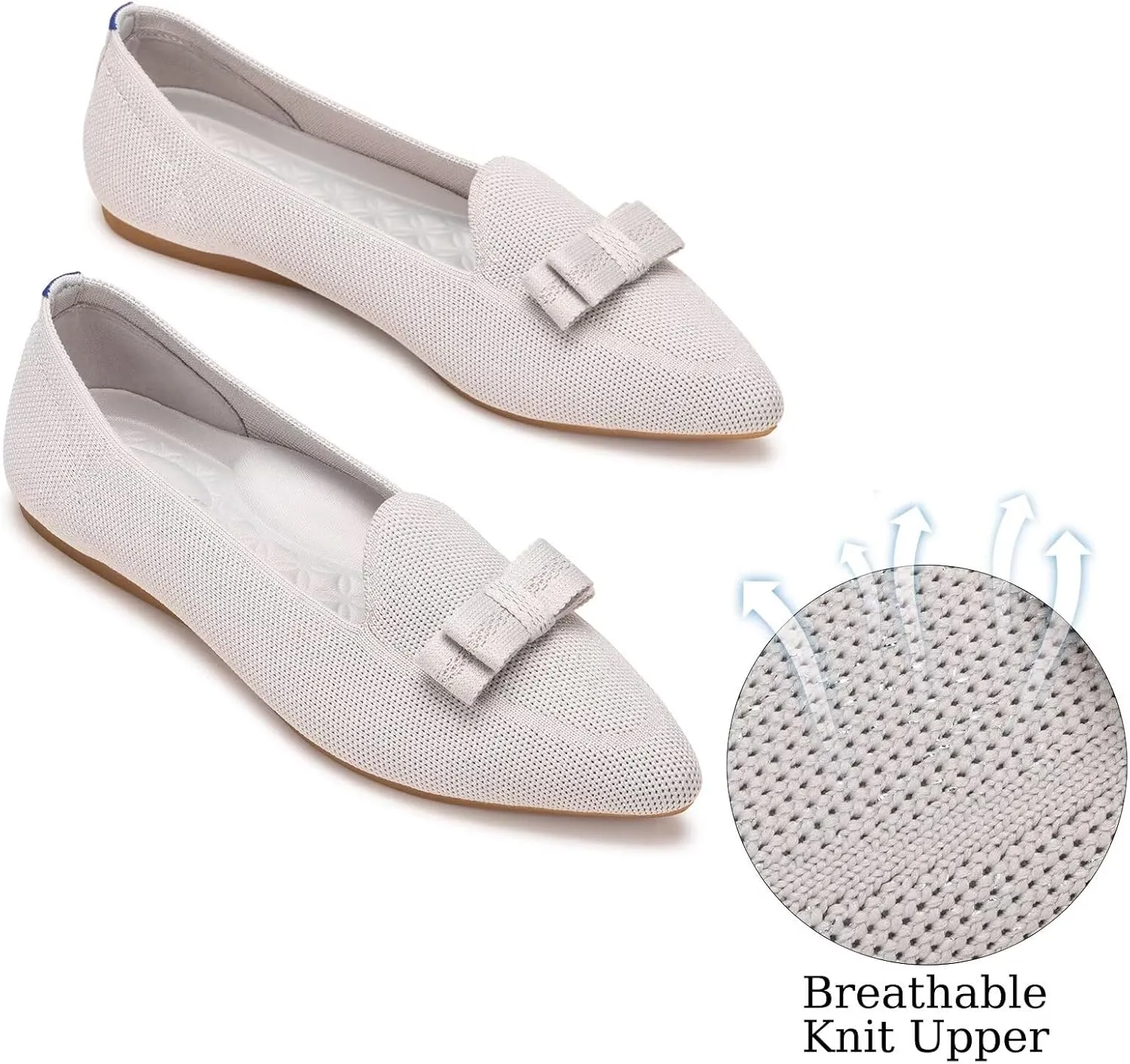 BEJINASH Women's Loafer Flats Casual Knit Fabric Lightweight Dressy Shoes Washable Elegant Pointed-Toe lace-up Bow Shoes Comfortable Ballet Shoes for Women Perfect for Daily