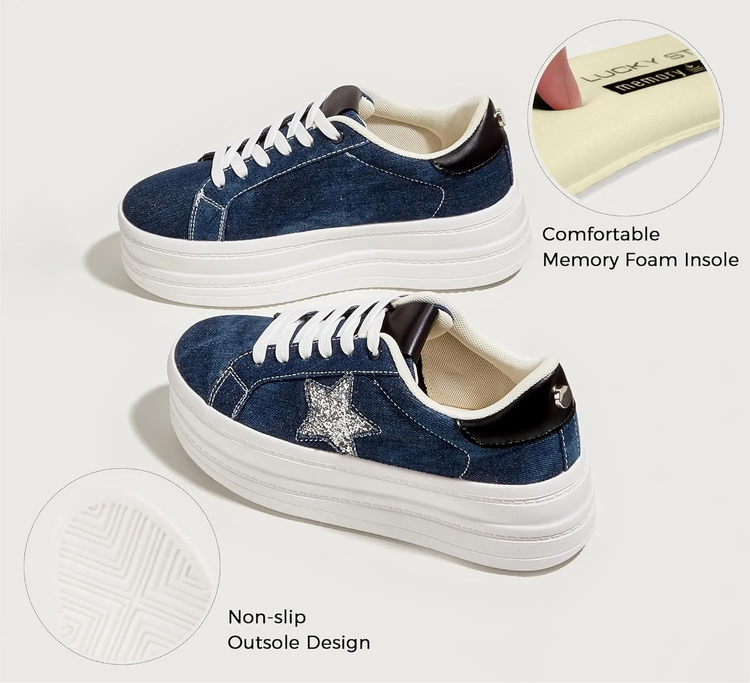 BELOS Fashion Platform Women Sneakers Faux Suede Stars Holographic Rainbow Walking Shoes