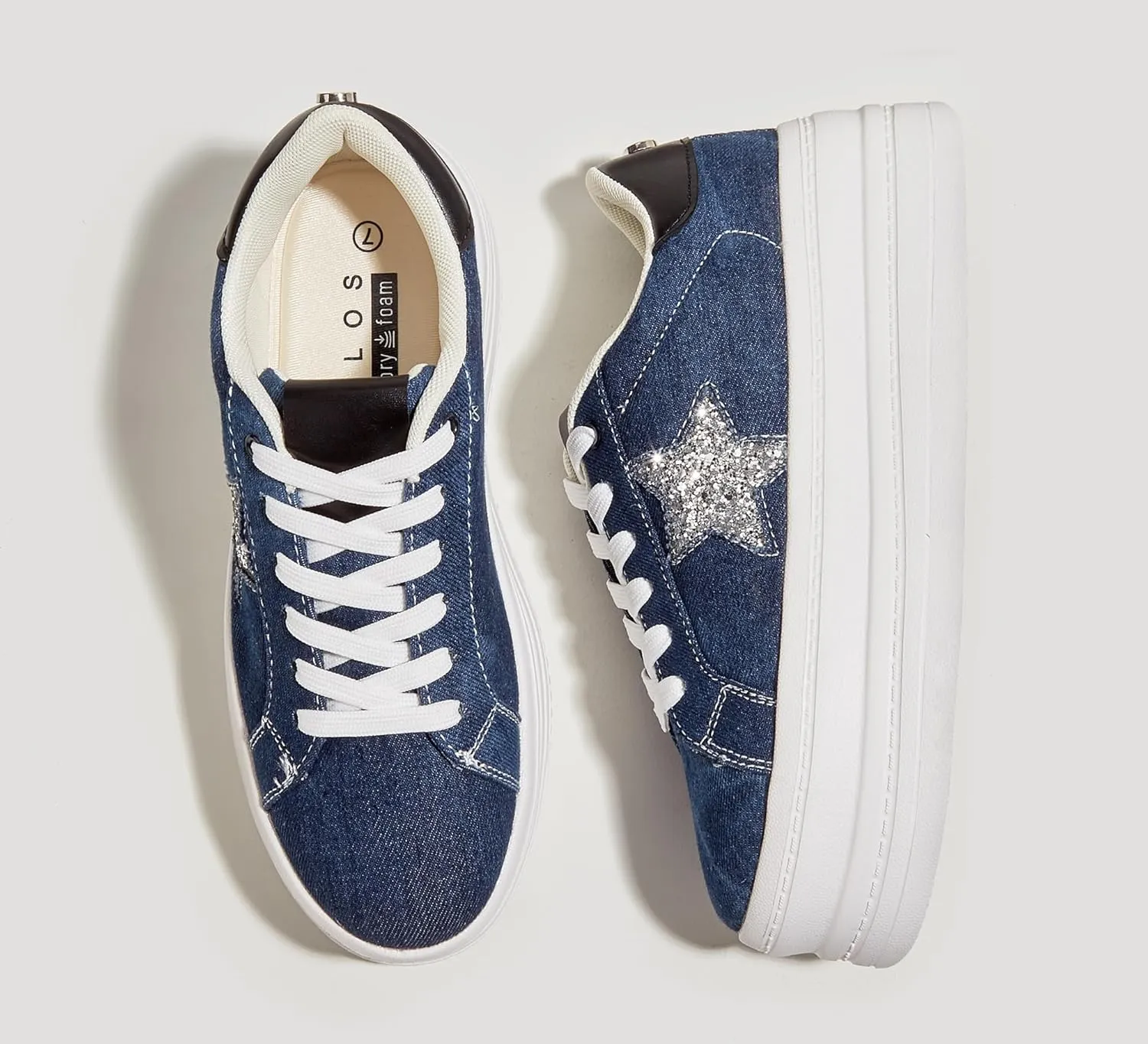 BELOS Fashion Platform Women Sneakers Faux Suede Stars Holographic Rainbow Walking Shoes