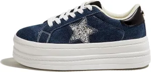 BELOS Fashion Platform Women Sneakers Faux Suede Stars Holographic Rainbow Walking Shoes