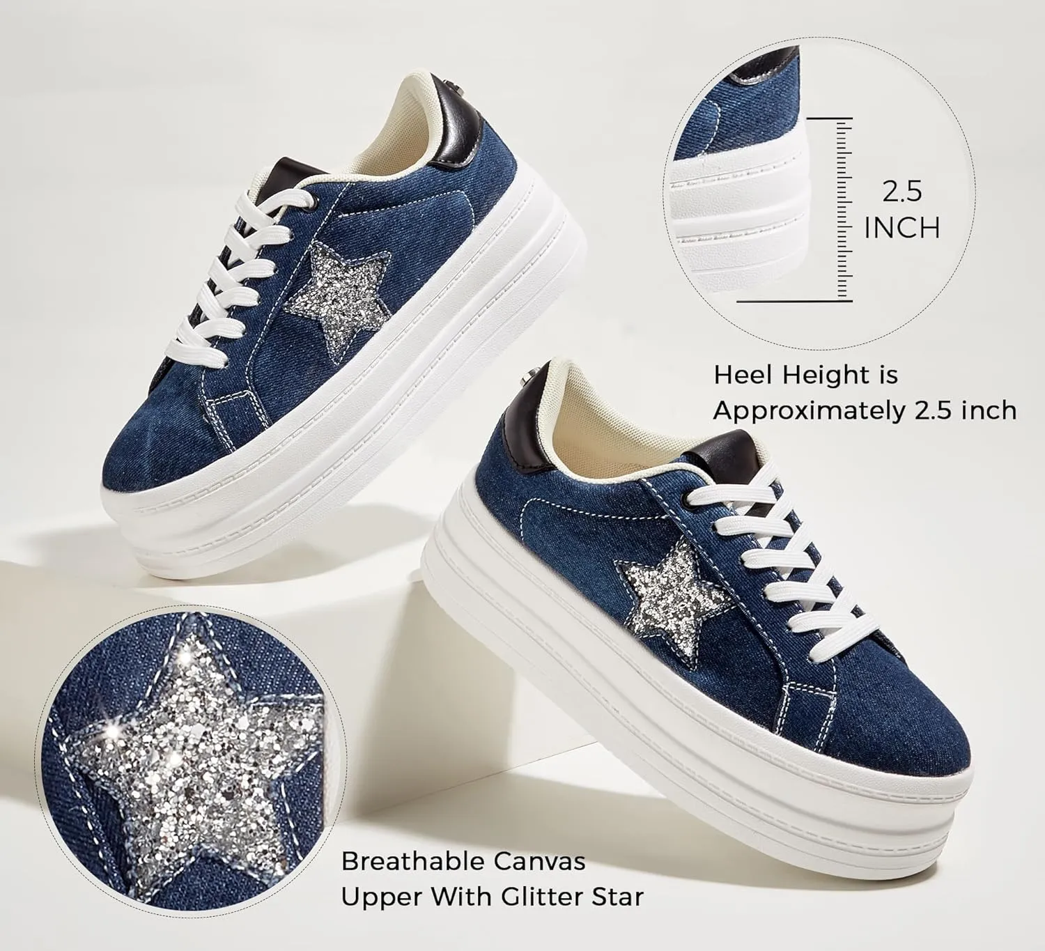 BELOS Fashion Platform Women Sneakers Faux Suede Stars Holographic Rainbow Walking Shoes
