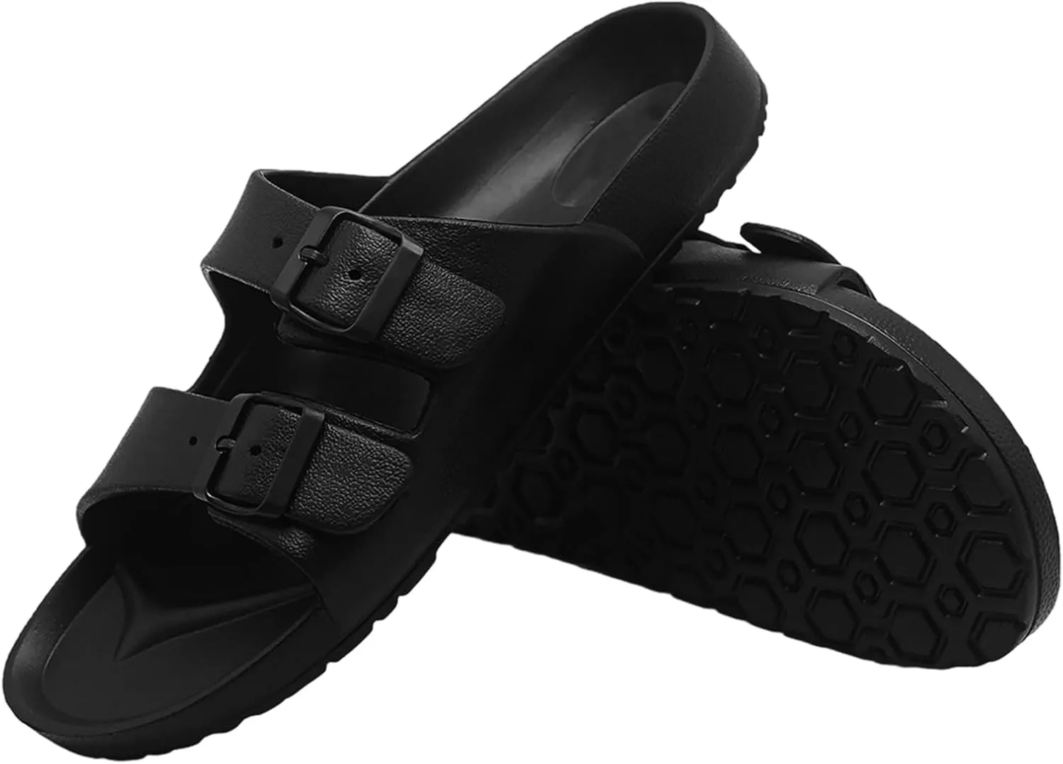 BEMGNAR Women's Sandals,Double Buckle Adjustable Slides with Arch Support,Comfortable EVA Flat Sandals