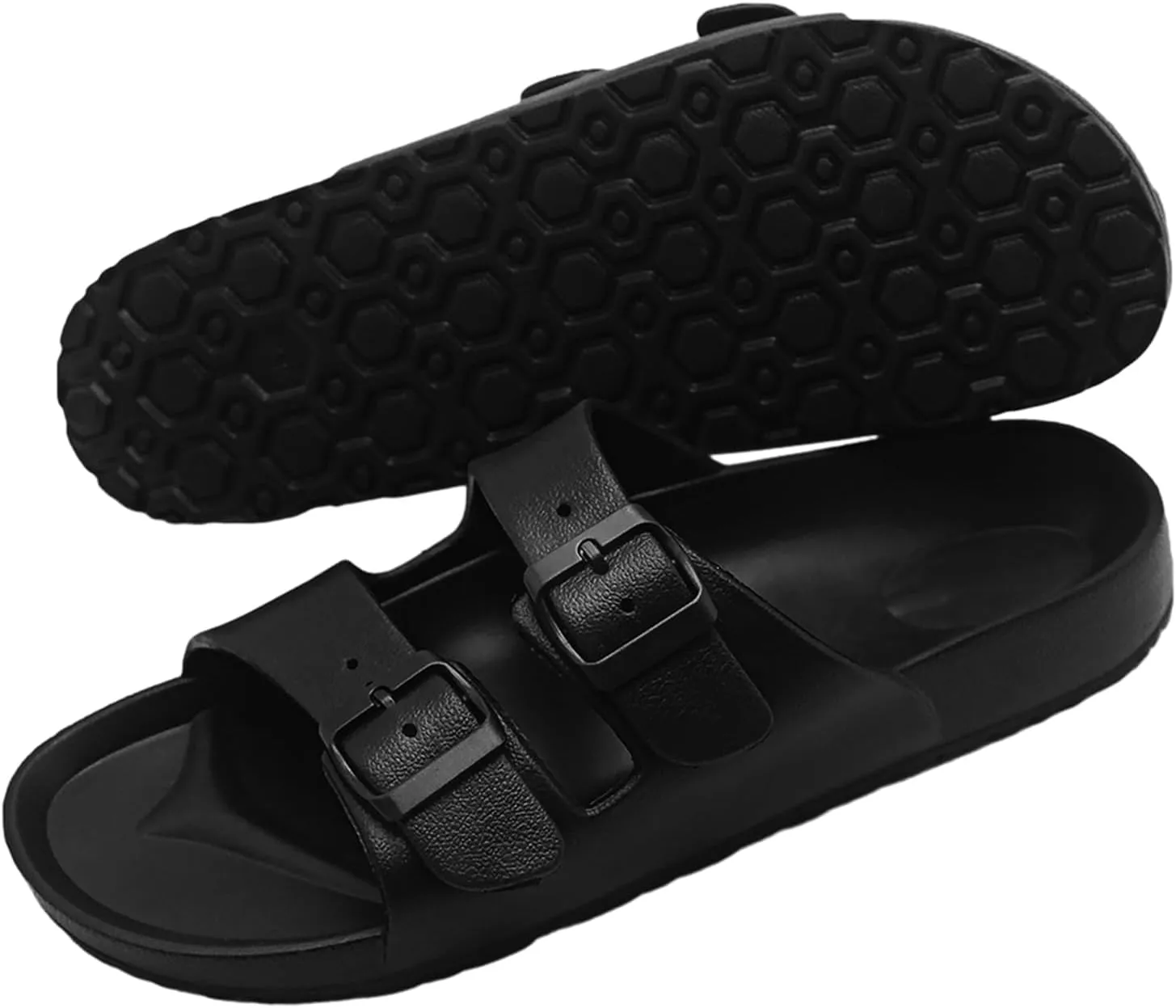 BEMGNAR Women's Sandals,Double Buckle Adjustable Slides with Arch Support,Comfortable EVA Flat Sandals