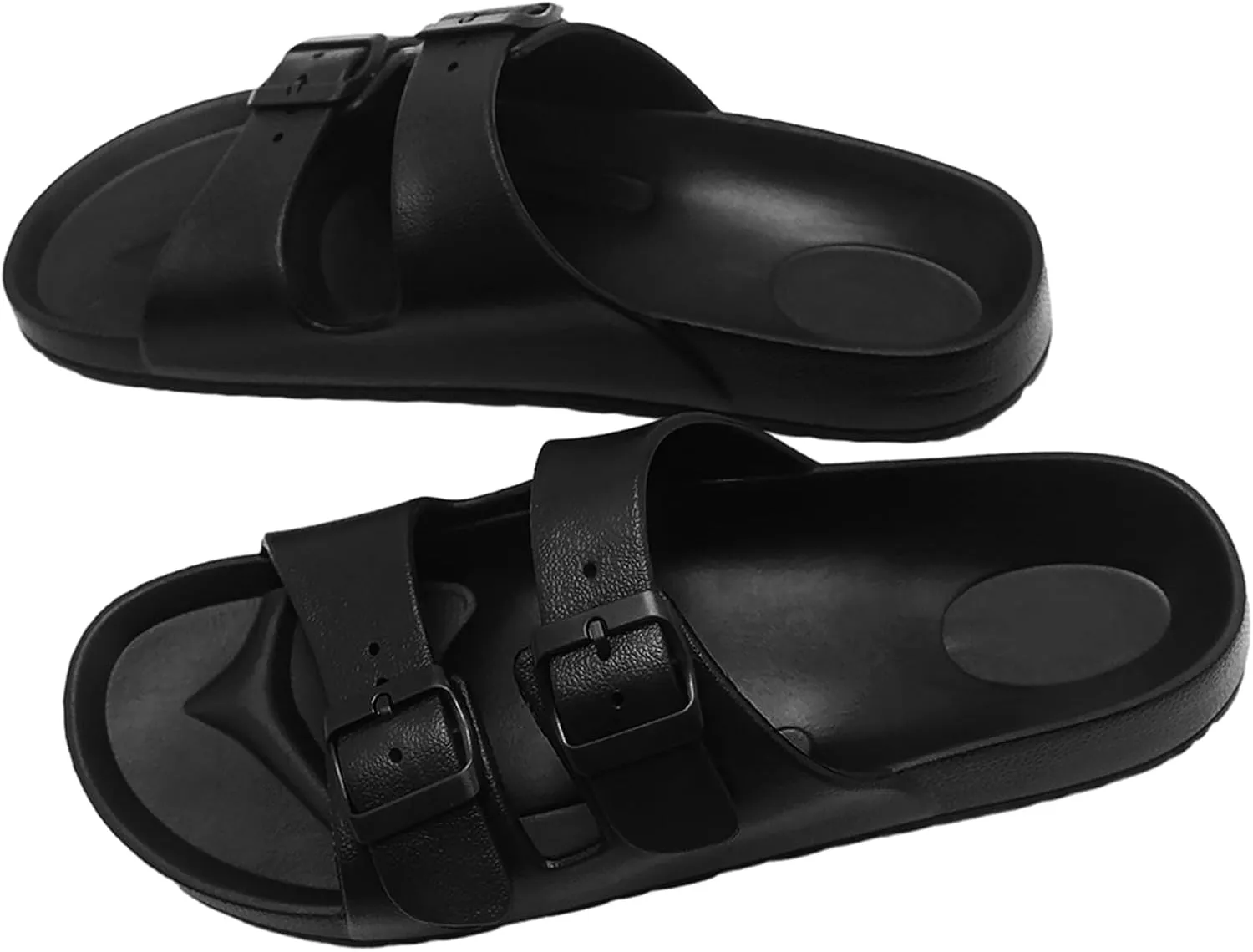 BEMGNAR Women's Sandals,Double Buckle Adjustable Slides with Arch Support,Comfortable EVA Flat Sandals
