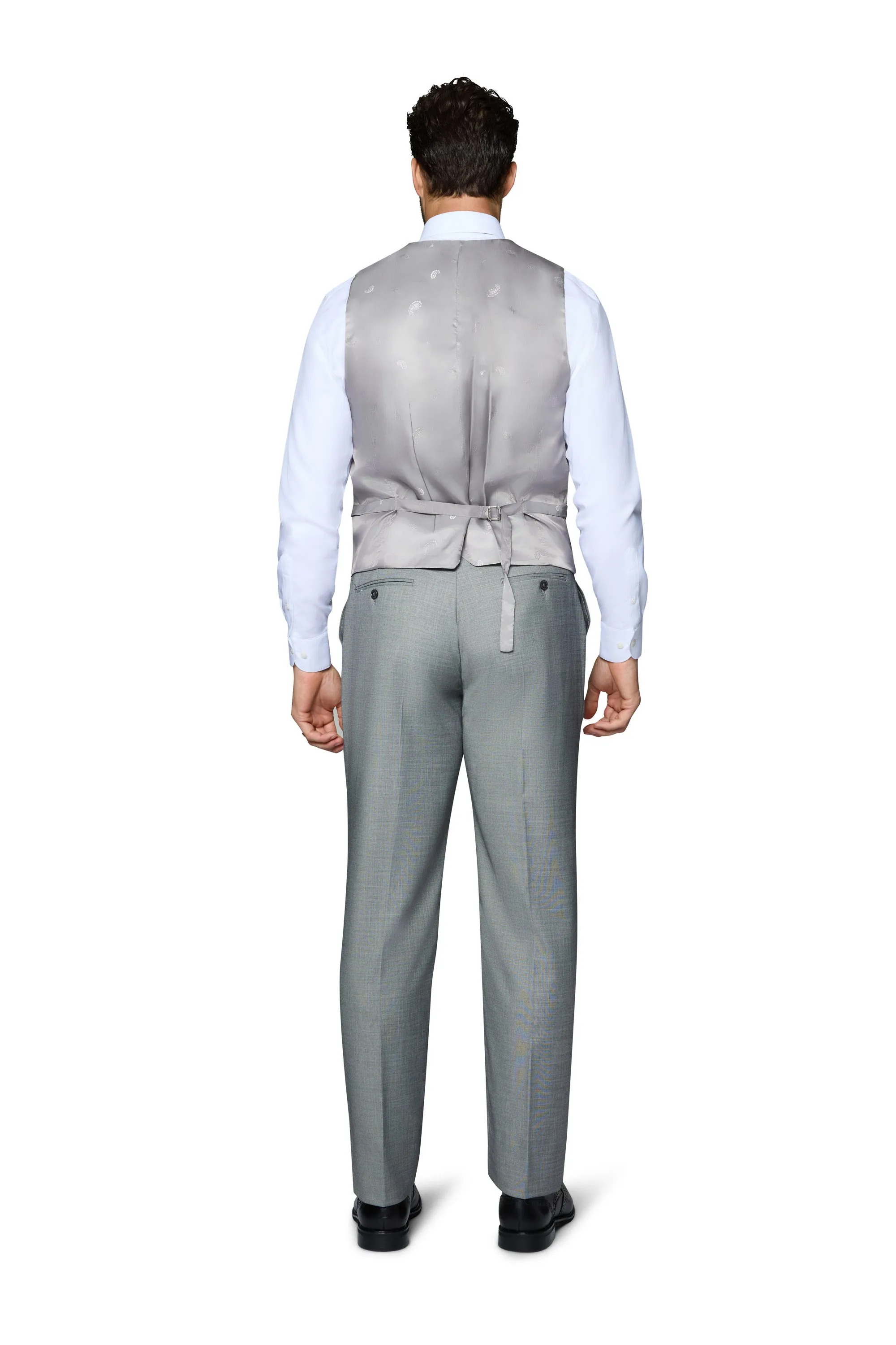 Bergamo Orange Sharkskin Vested Slim Fit Grey Suit