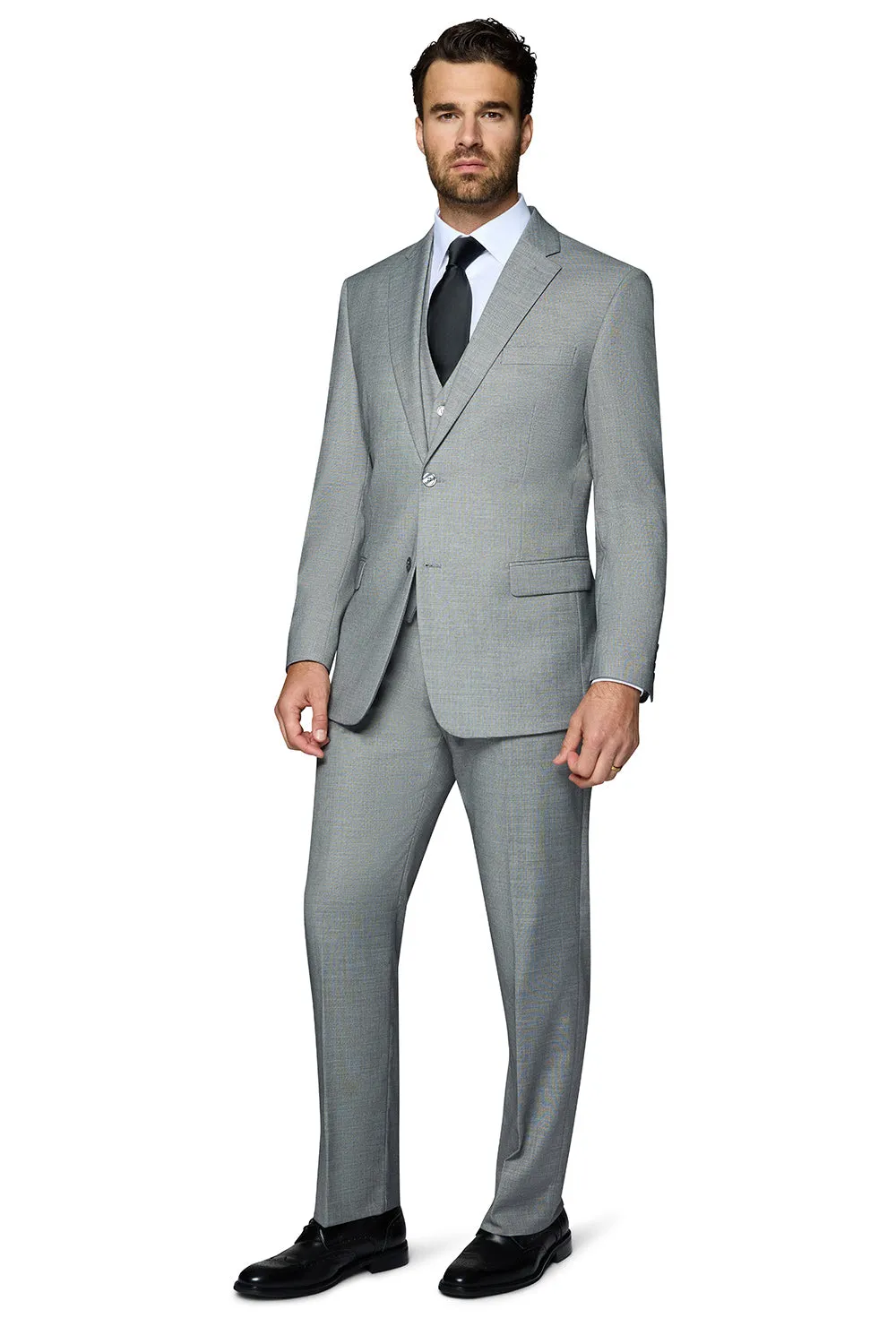 Bergamo Orange Sharkskin Vested Slim Fit Grey Suit
