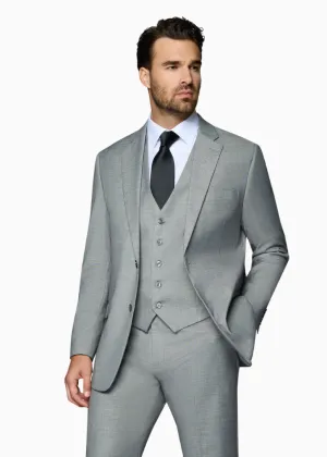 Bergamo Orange Sharkskin Vested Slim Fit Grey Suit