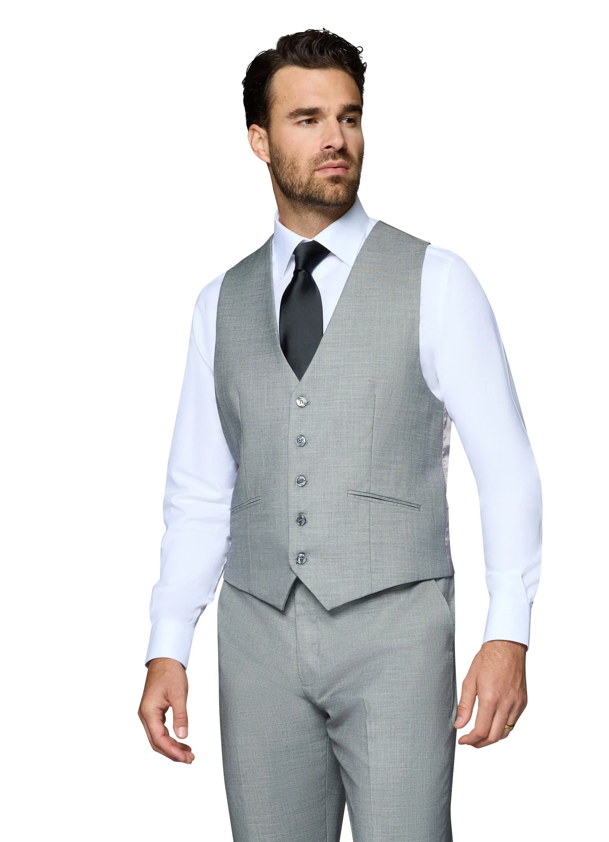 Bergamo Orange Sharkskin Vested Slim Fit Grey Suit