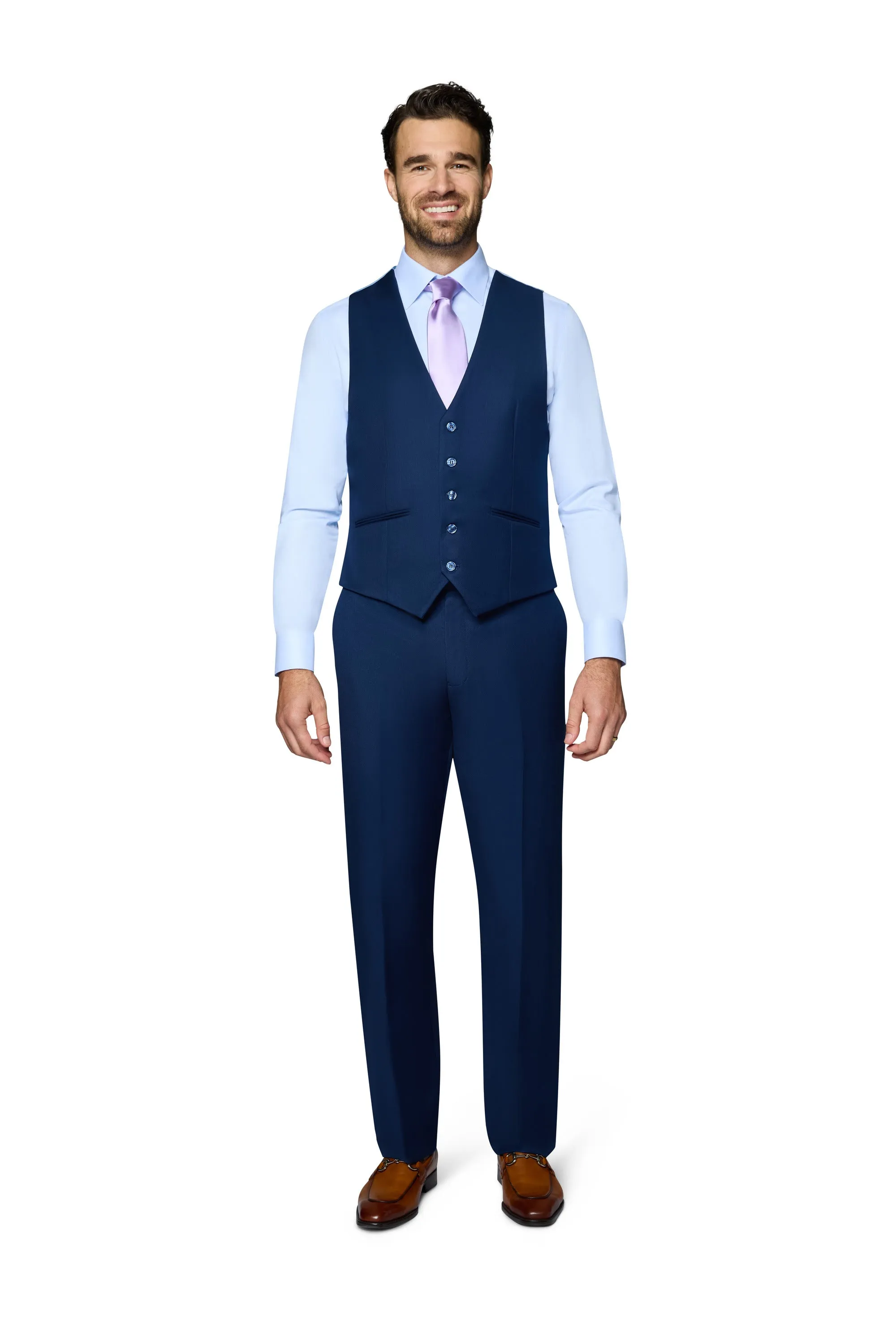 Bergamo Orange Vested Solid New Blue Slim Fit