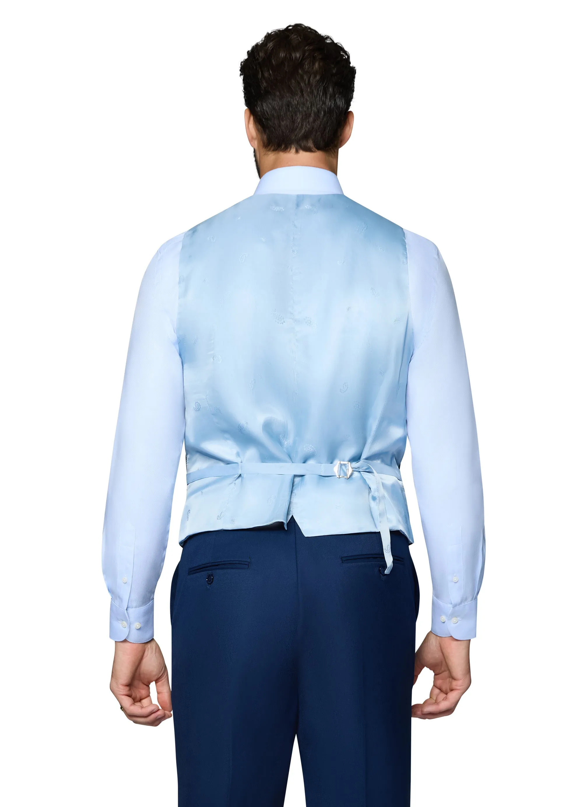Bergamo Orange Vested Solid New Blue Slim Fit