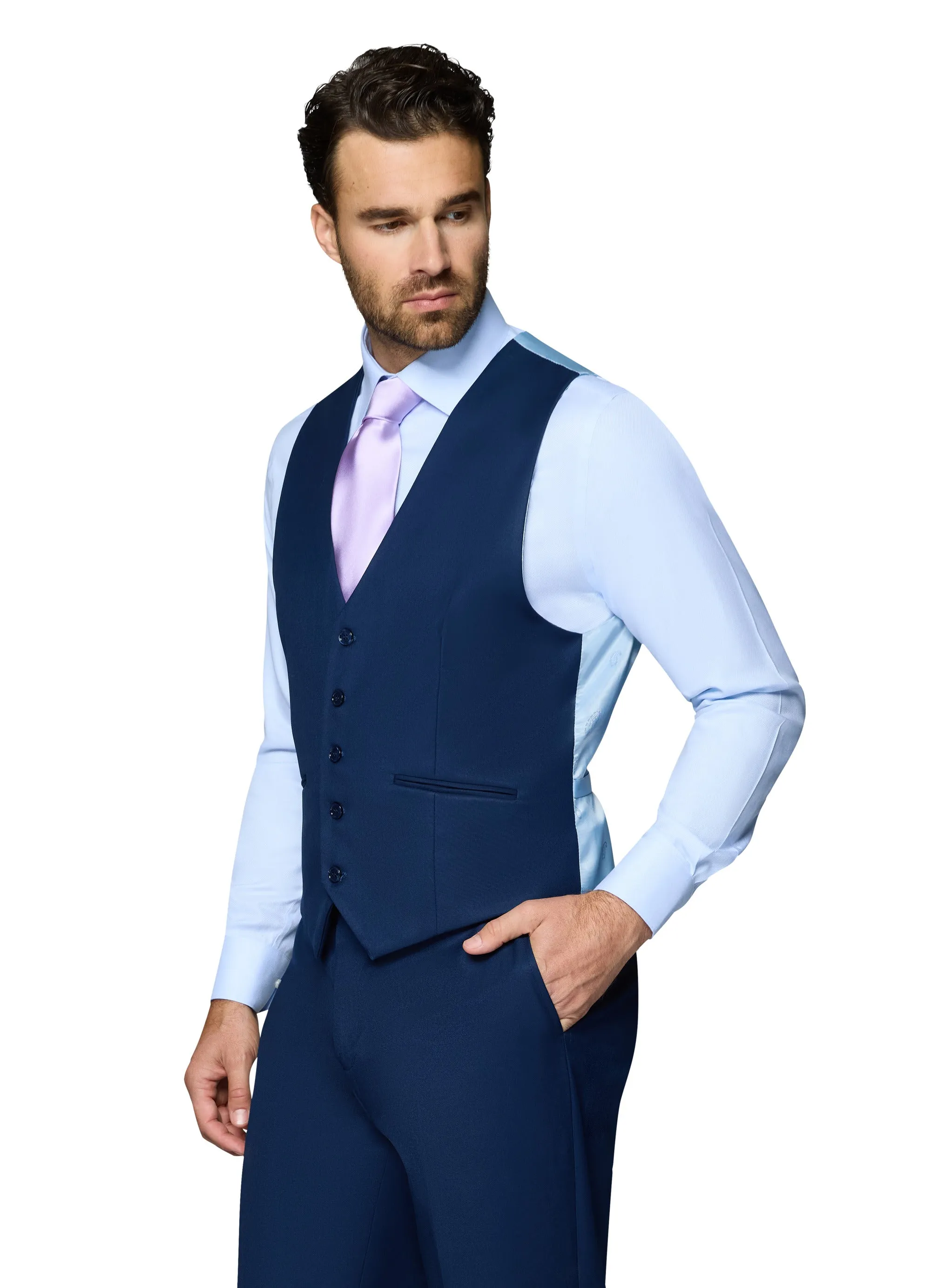 Bergamo Orange Vested Solid New Blue Slim Fit