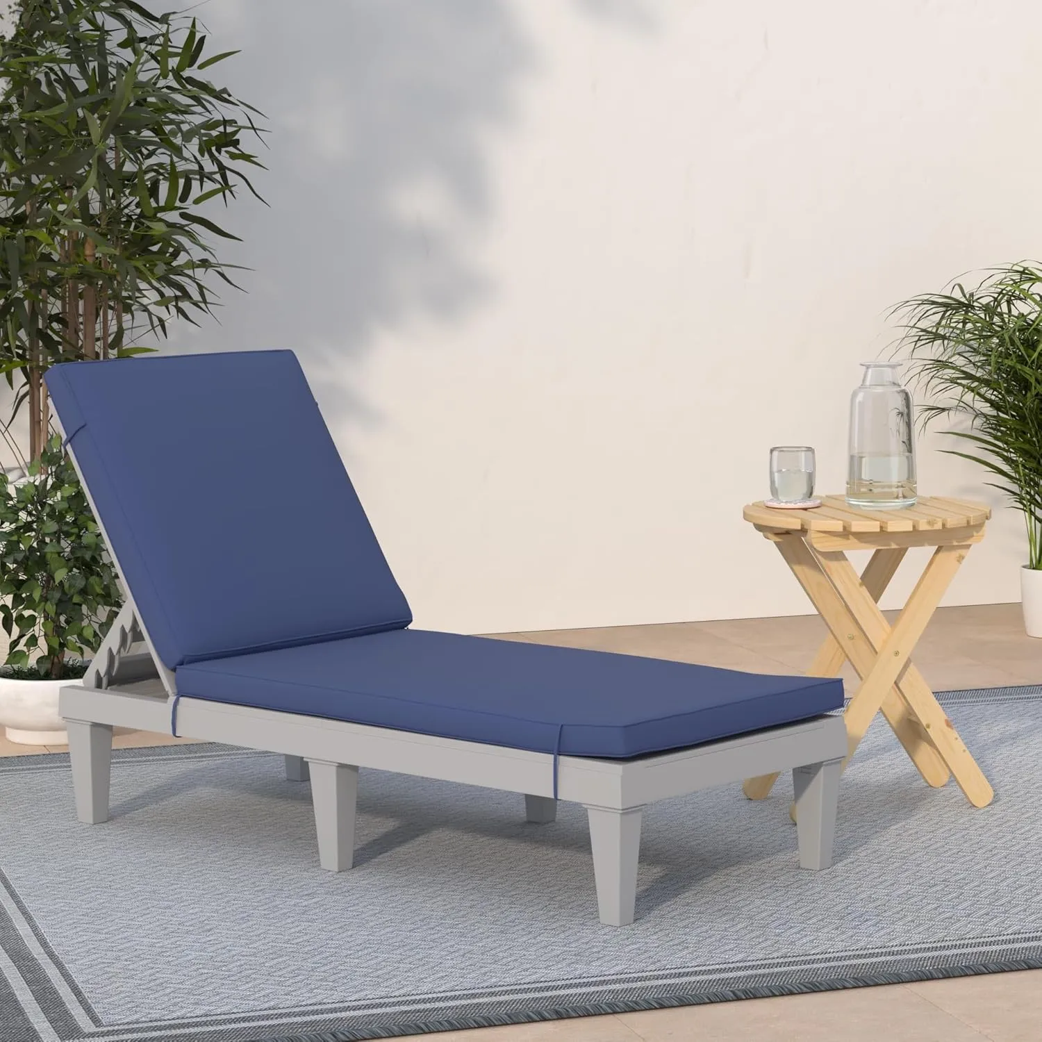 Best Choice Products Outdoor Lounge Chair, Resin Patio Chaise Lounger for Poolside, Backyard, Porch w/Seat Cushion, Adjustable Backrest, 5 Positions, 330lb Capacity - Gray/Navy