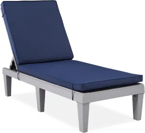 Best Choice Products Outdoor Lounge Chair, Resin Patio Chaise Lounger for Poolside, Backyard, Porch w/Seat Cushion, Adjustable Backrest, 5 Positions, 330lb Capacity - Gray/Navy