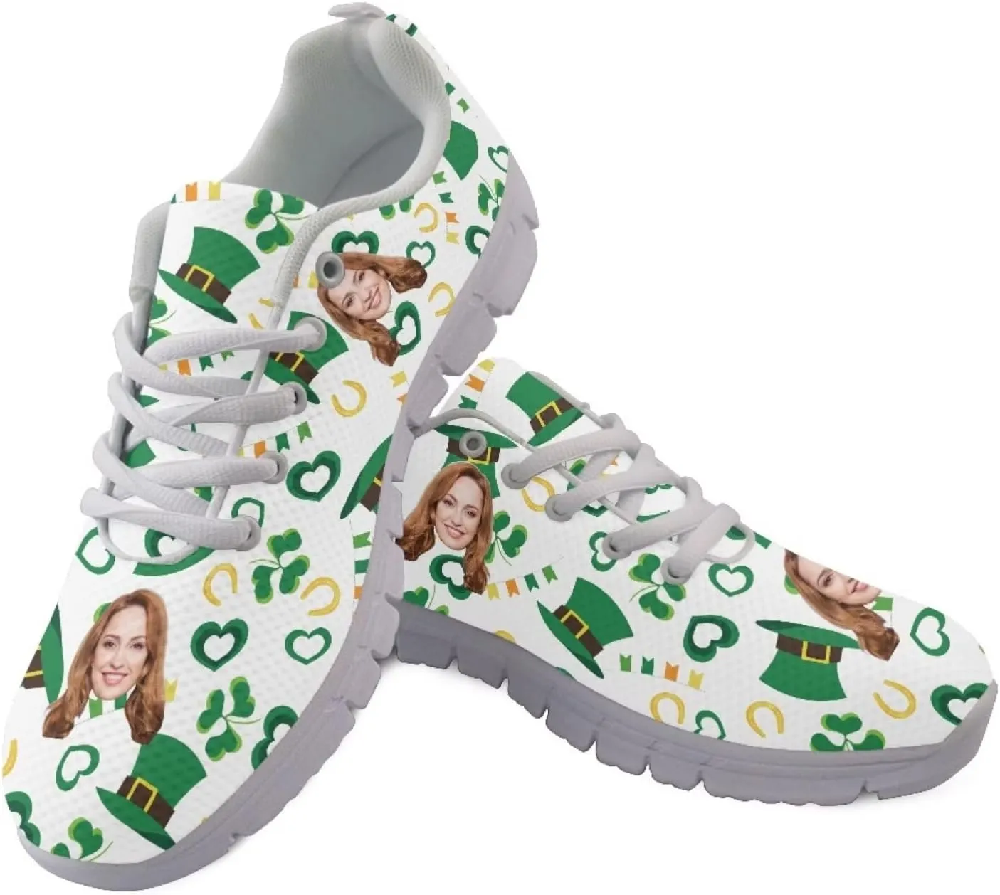 BIGCARJOB Women St Patrick Day Tennis Shoes Custom Design Face Sneakers Athletic Walking Shoes
