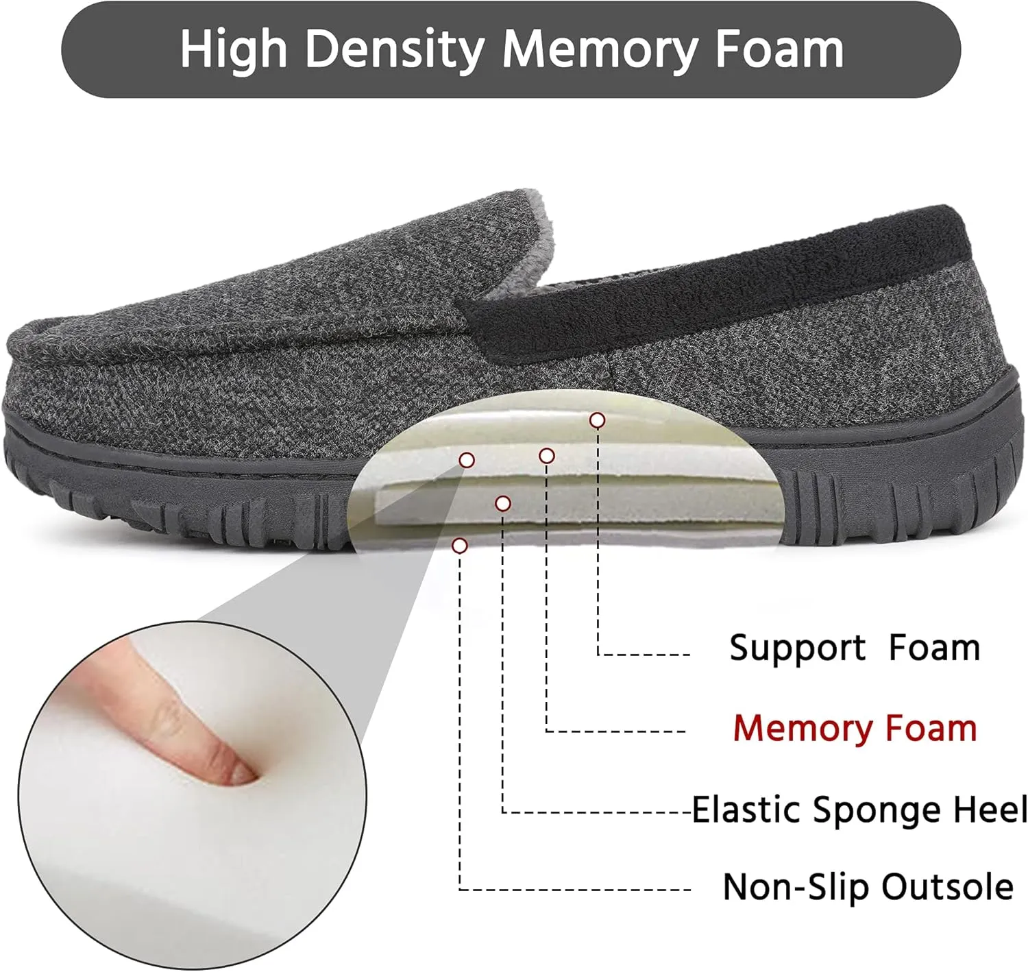 Bigwow Men's Moccasin Slippers Comfy House Slipper with Memory Foam Fleece Slip On Non-Slip Indoor Outdoor Shoes for Men