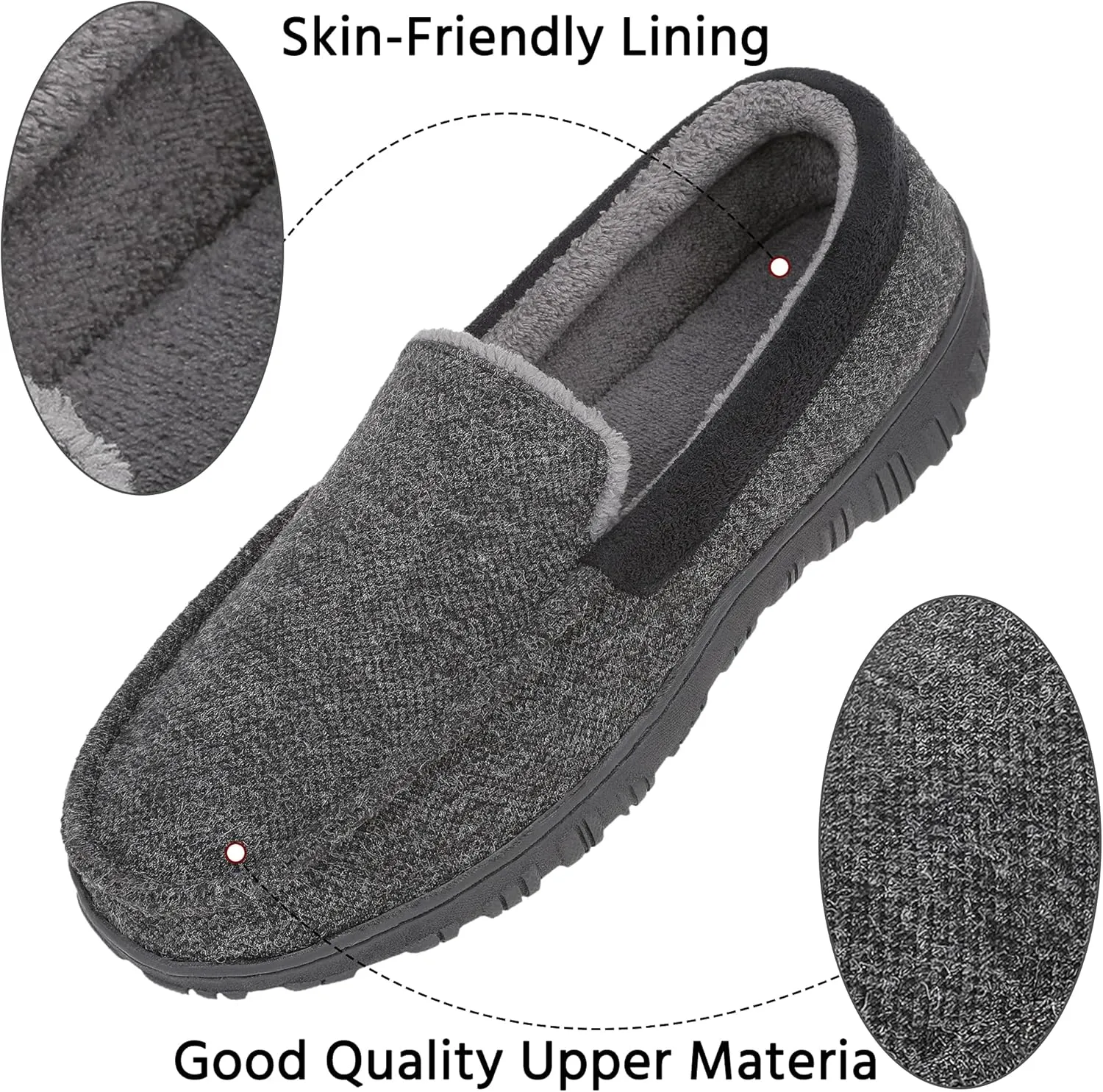 Bigwow Men's Moccasin Slippers Comfy House Slipper with Memory Foam Fleece Slip On Non-Slip Indoor Outdoor Shoes for Men