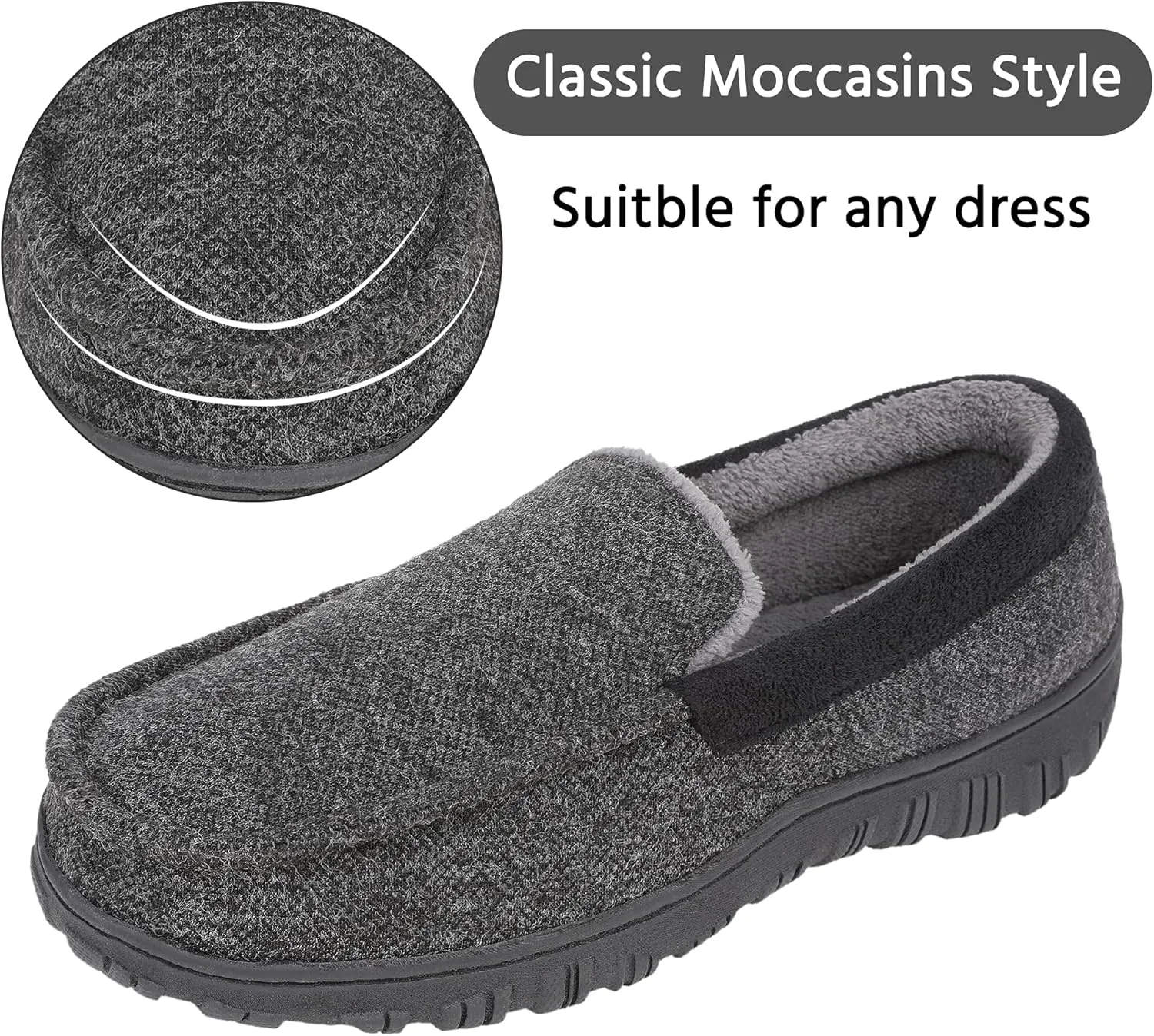Bigwow Men's Moccasin Slippers Comfy House Slipper with Memory Foam Fleece Slip On Non-Slip Indoor Outdoor Shoes for Men