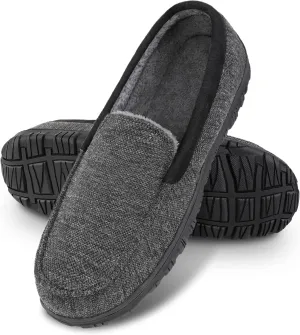 Bigwow Men's Moccasin Slippers Comfy House Slipper with Memory Foam Fleece Slip On Non-Slip Indoor Outdoor Shoes for Men